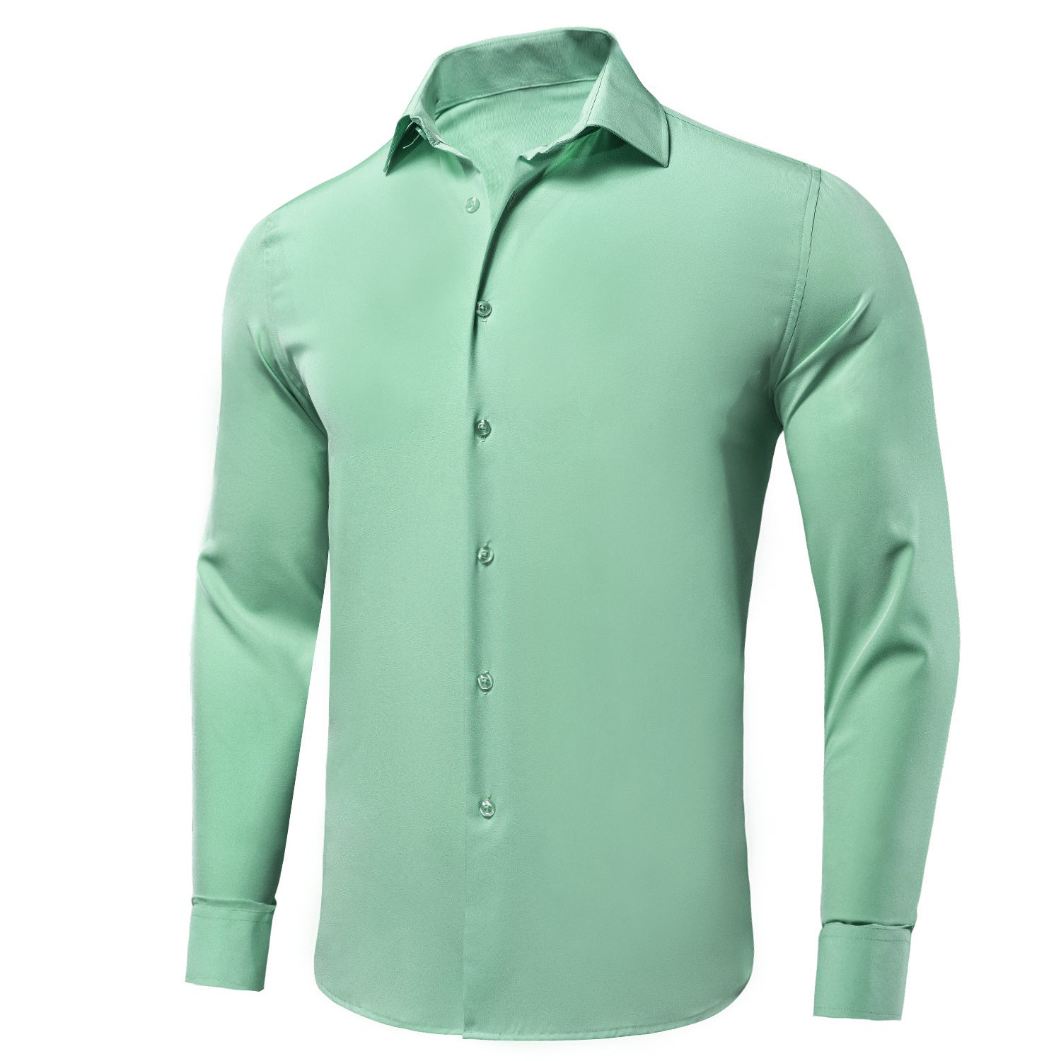 Mint Green Solid Stretch Men's Long Sleeve Shirt