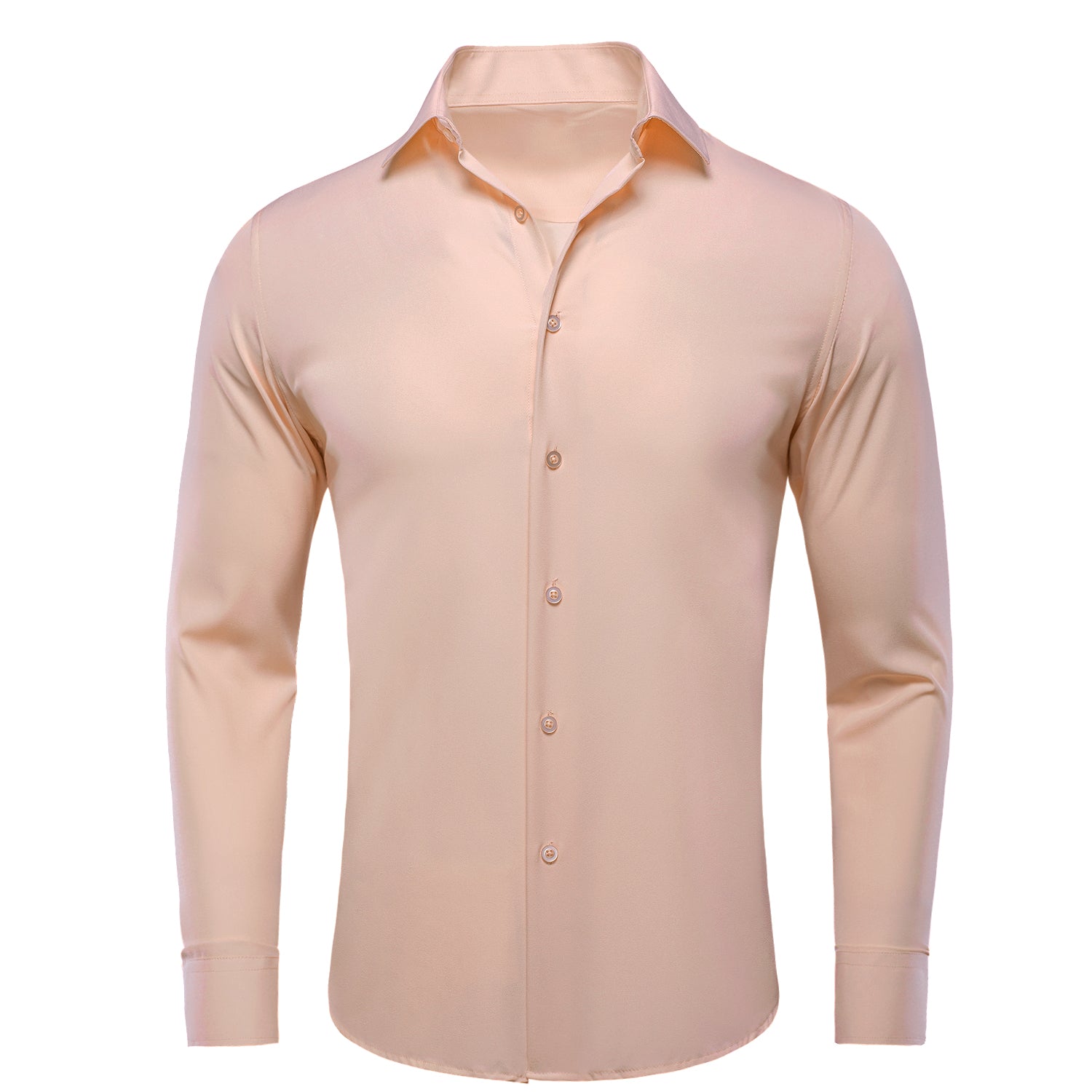 Pink White Solid Stretch Men's Long Sleeve Dress Shirt