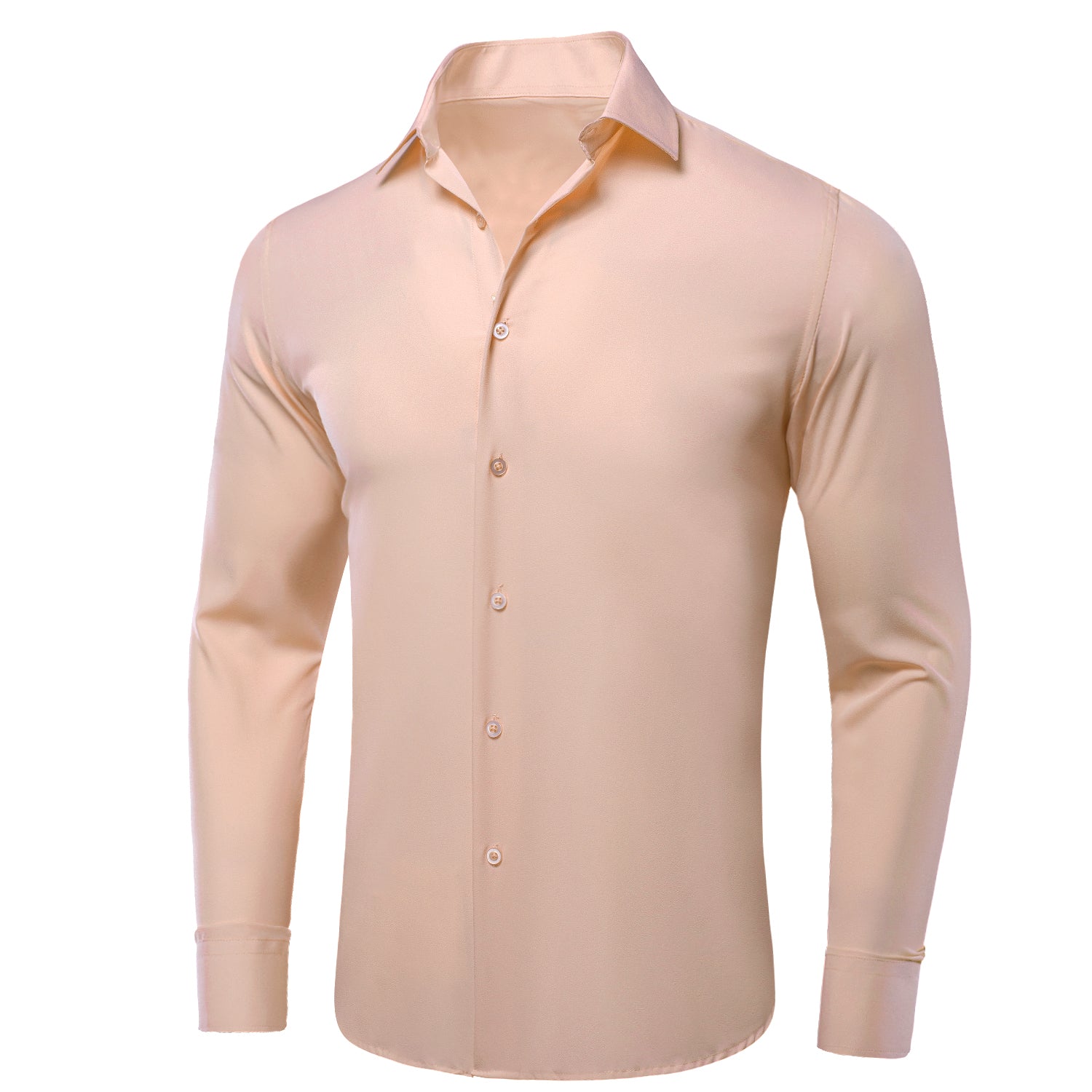 Pink White Solid Stretch Men's Long Sleeve Dress Shirt