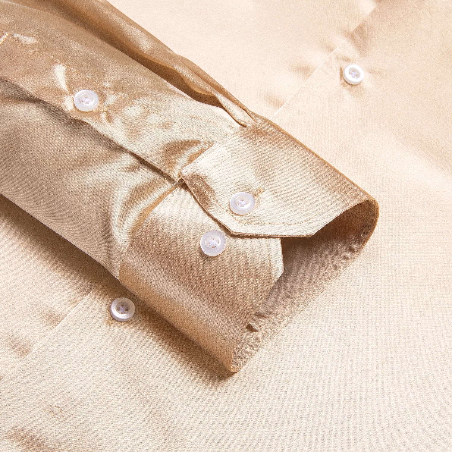 Champagne Solid Satin Men's Long Sleeve Dress Shirt