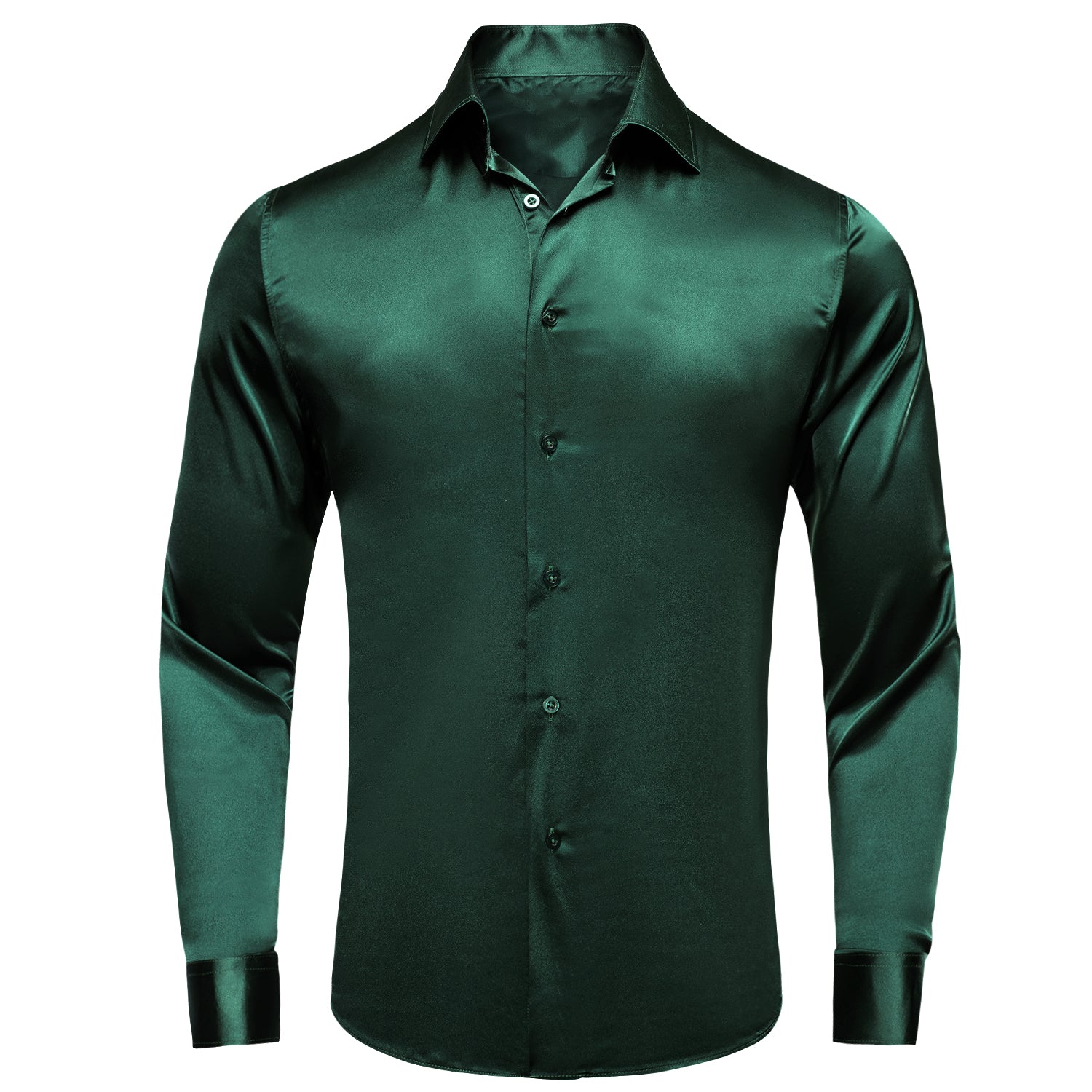 Emerald Green Solid Satin Men's Long Sleeve Dress Shirt, L Emerald Green Solid Satin Men's Long Sleeve Dress Shirt, L