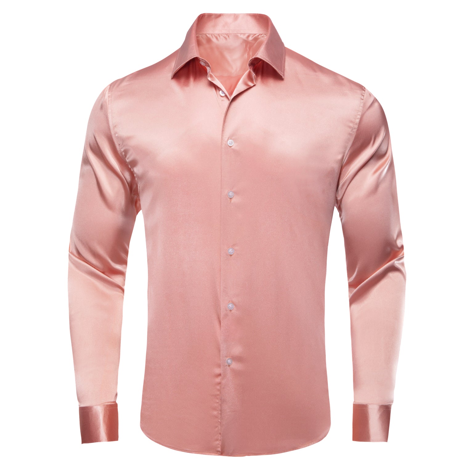 Rose Golden Solid Satin Men's Long Sleeve Dress Shirt, S Rose Golden Solid Satin Men's Long Sleeve Dress Shirt, S