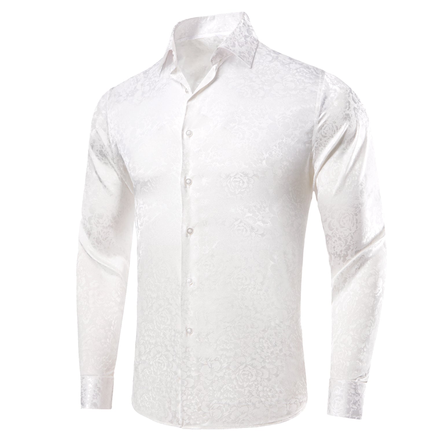 White Floral Silk Men's Long Sleeve Shirt