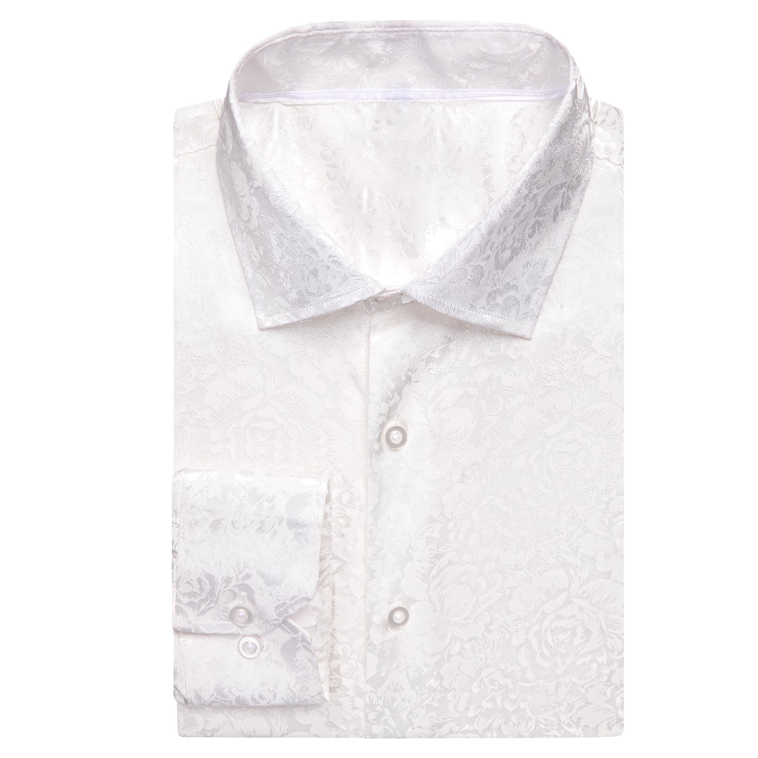 White Floral Silk Men's Long Sleeve Shirt