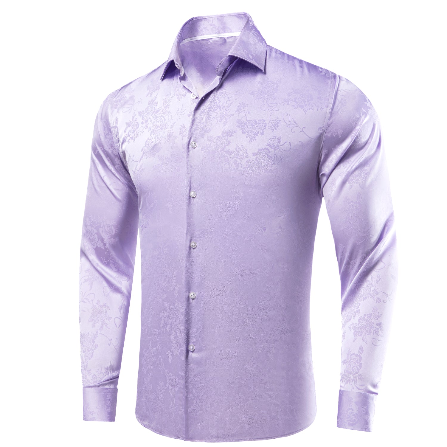 Lilac Purple Floral Silk Men's Long Sleeve Shirt