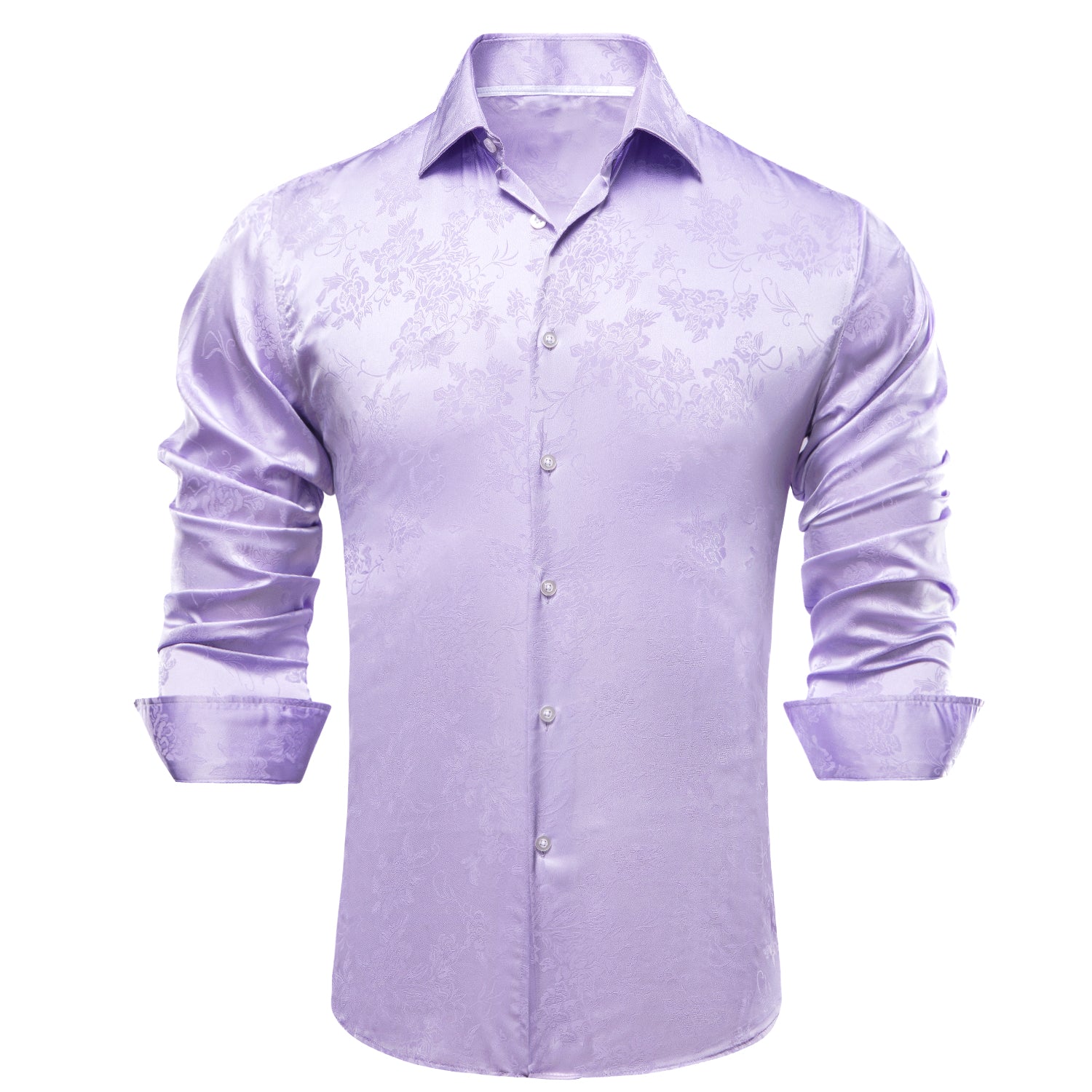 Wedding Shirt Lilac Purple Floral Silk Men's Long Sleeve Shirt