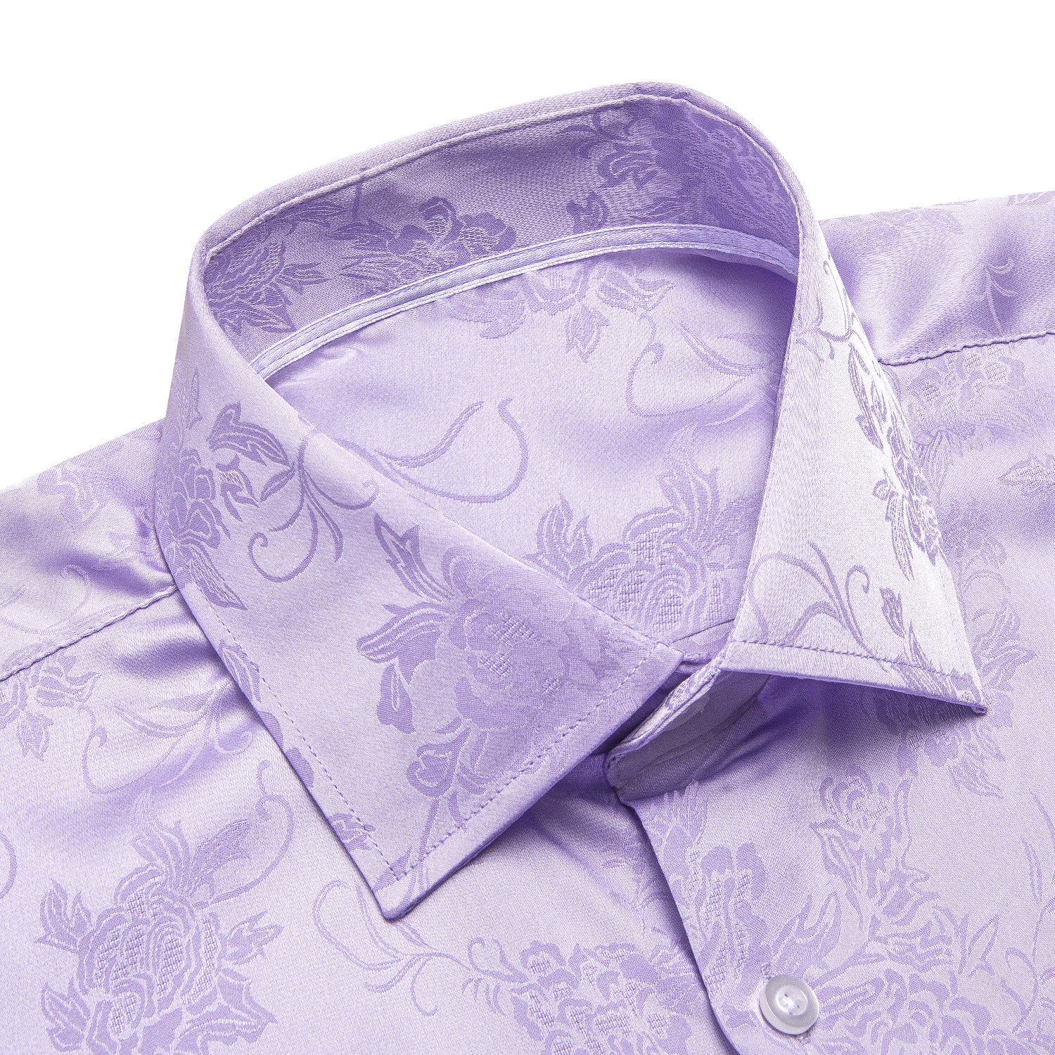 Wedding Shirt Lilac Purple Floral Silk Men's Long Sleeve Shirt
