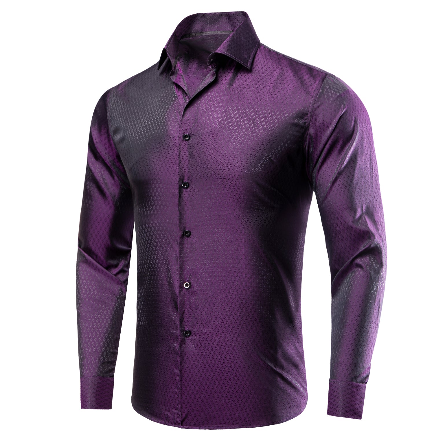 Purple Black Novelty Silk Men's Long Sleeve Shirt