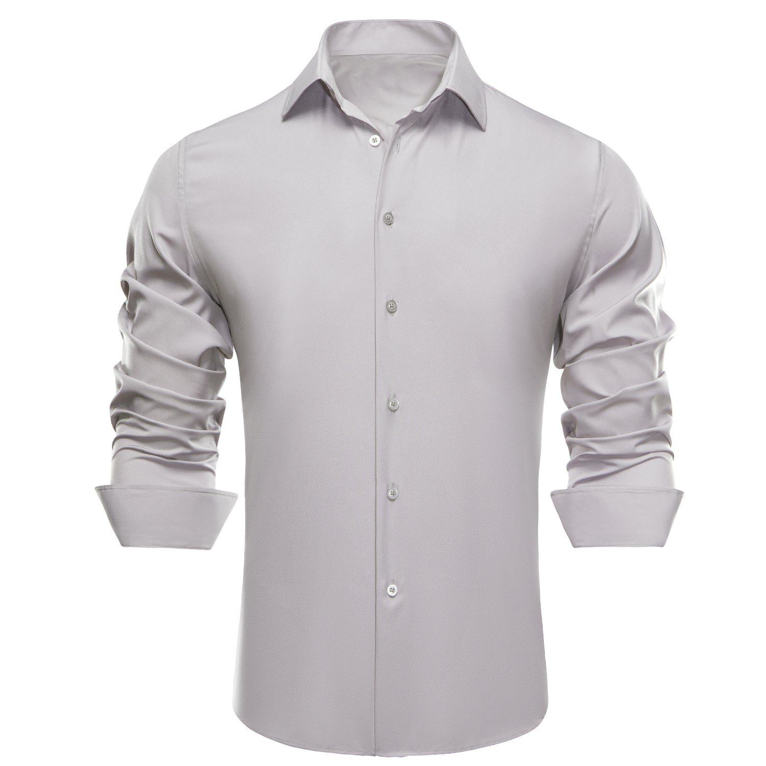 Luxury Grey Solid Men's Long Sleeve Dress Shirt