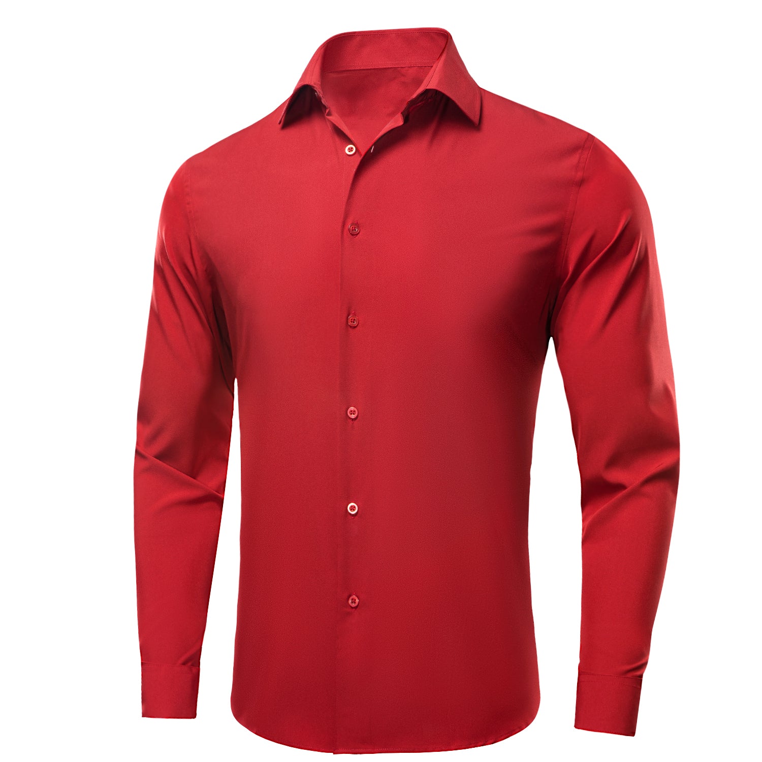 Luxury Red Solid Men's Long Sleeve Dress Shirt