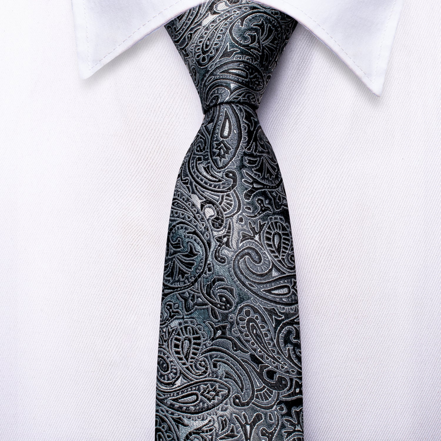 Grey Black Paisley Children's Kids Boys Tie Pocket Square 6cm