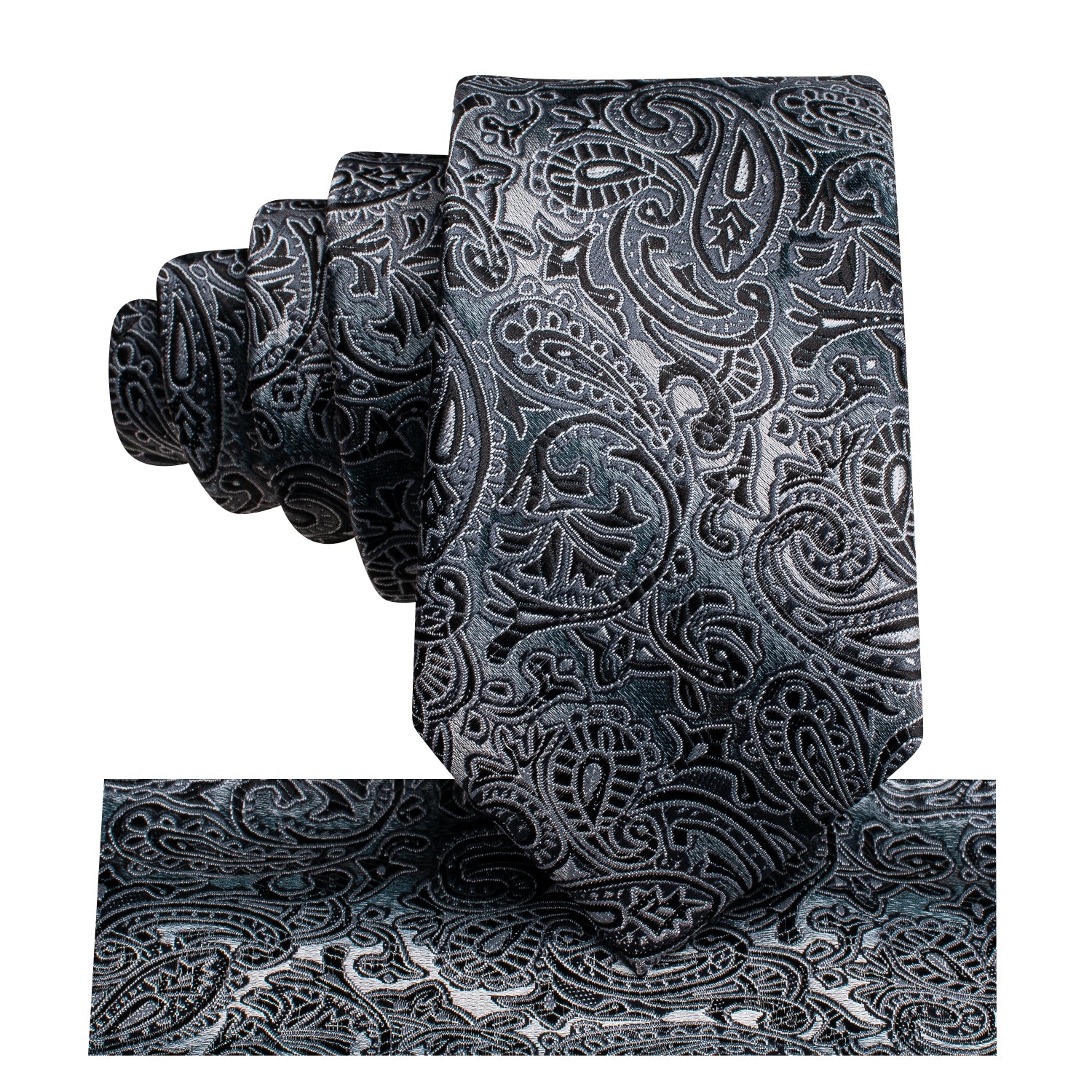 Grey Black Paisley Children's Kids Boys Tie Pocket Square 6cm