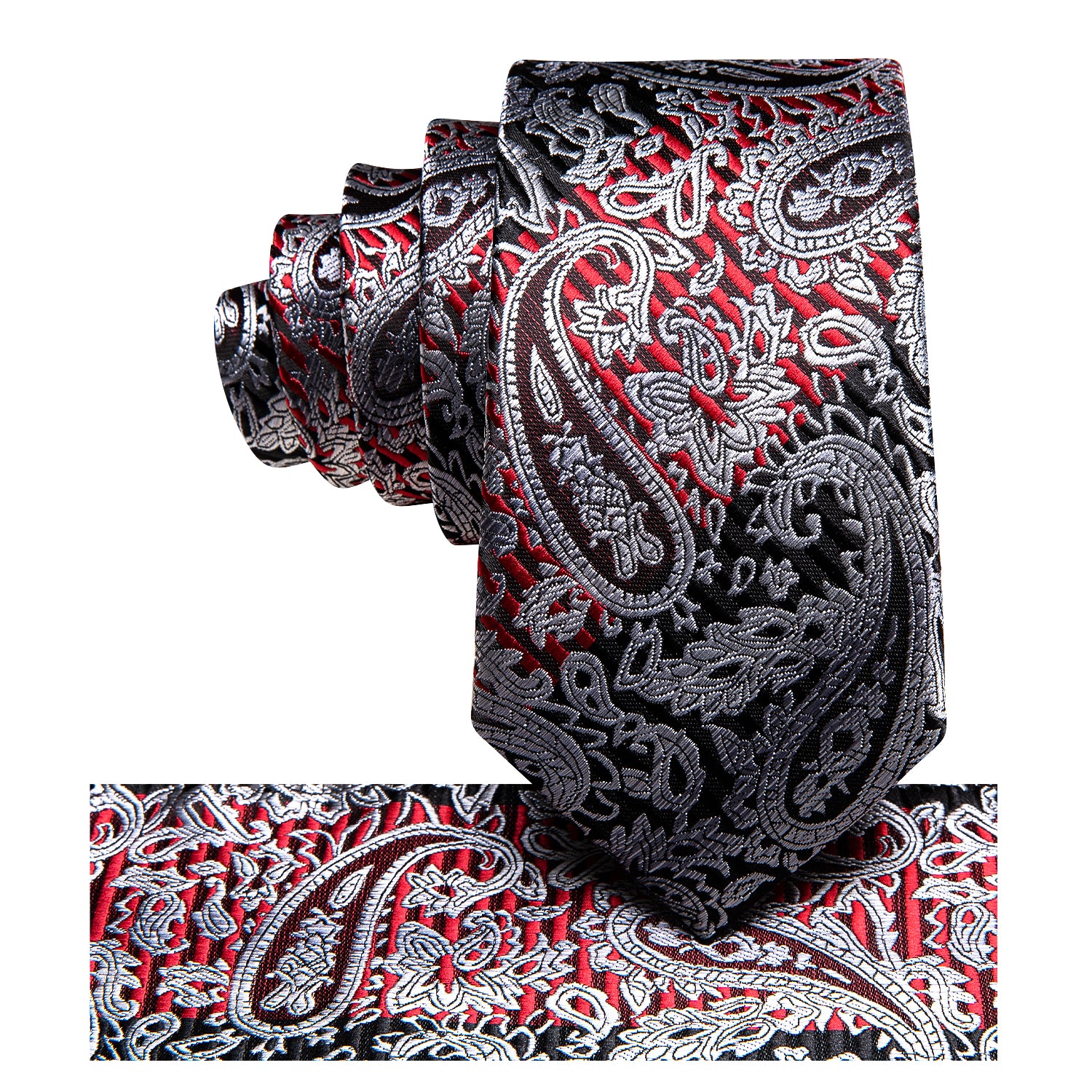 Silver Black Paisley Children's Kids Boys Tie Pocket Square 6cm