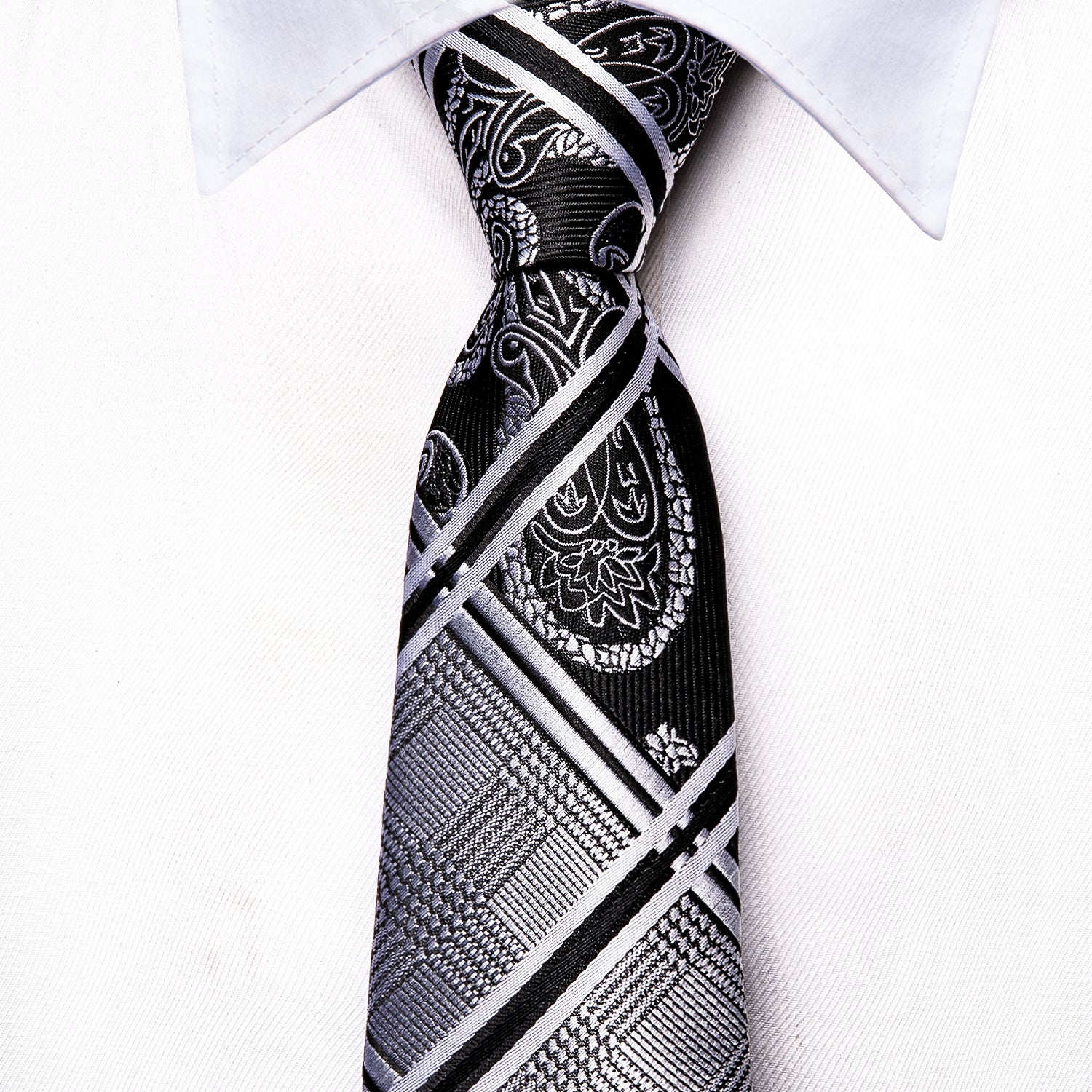 Black White Paisley Children's Kids Boys Tie Pocket Square 6cm