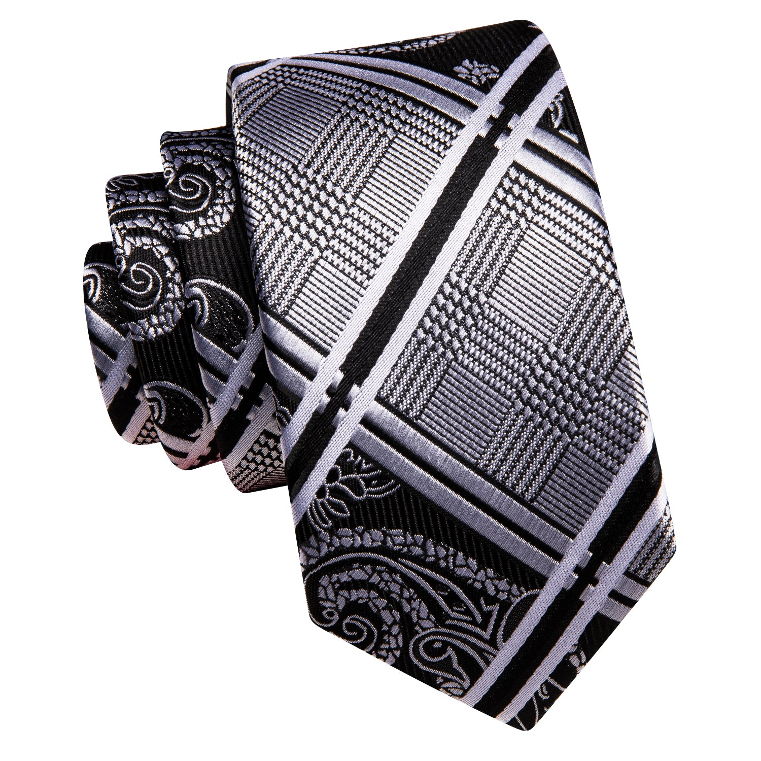 Black White Paisley Children's Kids Boys Tie Pocket Square 6cm