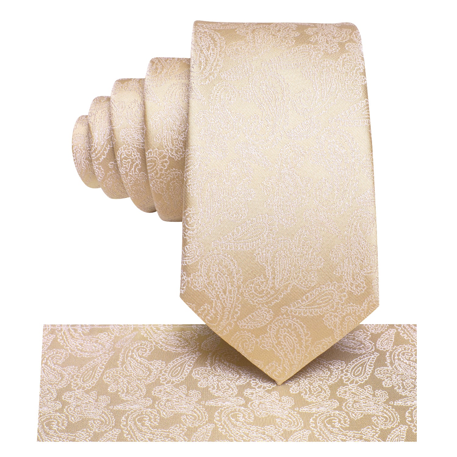 Ivory Beige Paisley Children's Kids Boys Tie Pocket Square 6cm