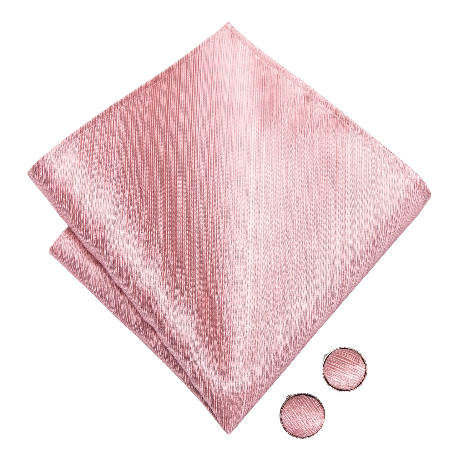 Pink Solid Pre-tied Bow Tie Hanky Cufflinks Set