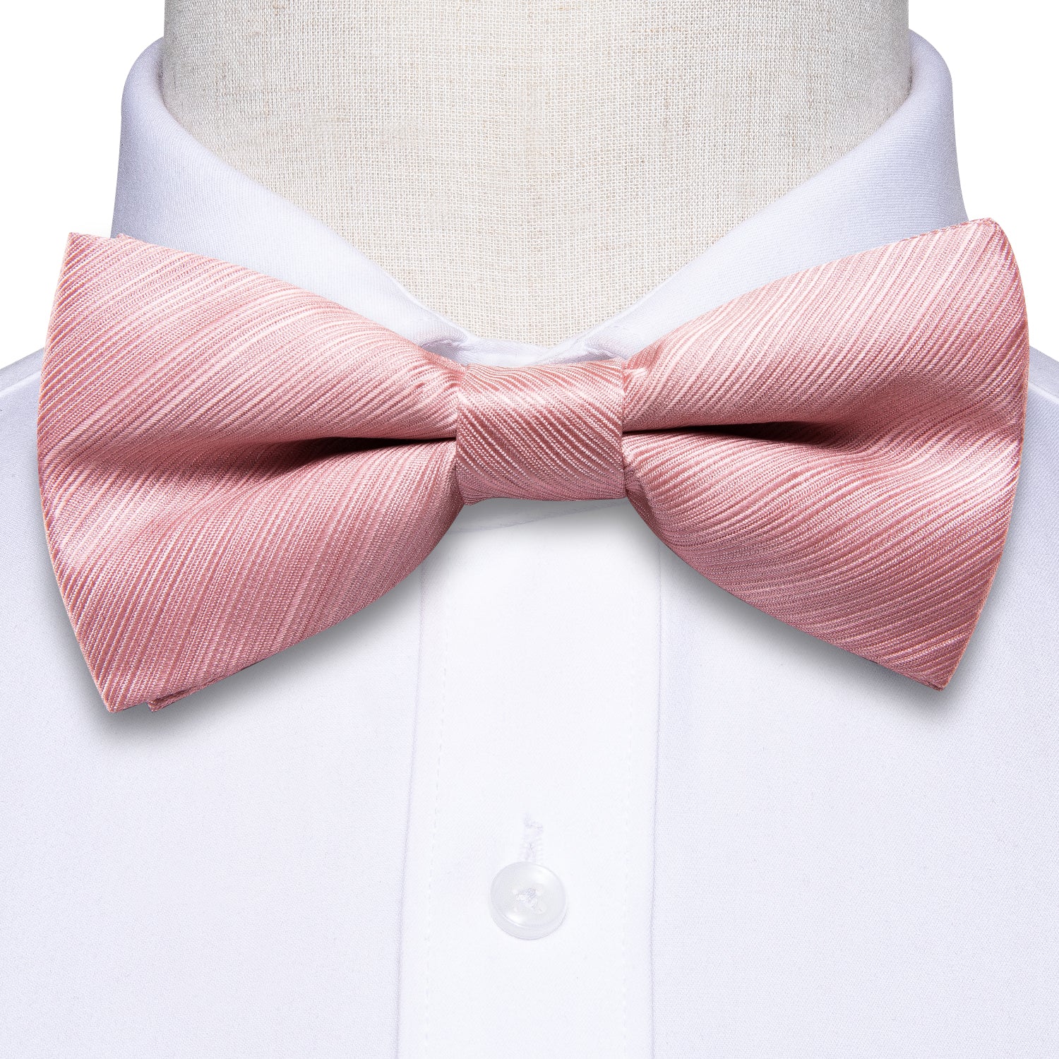 Pink Solid Pre-tied Bow Tie Hanky Cufflinks Set