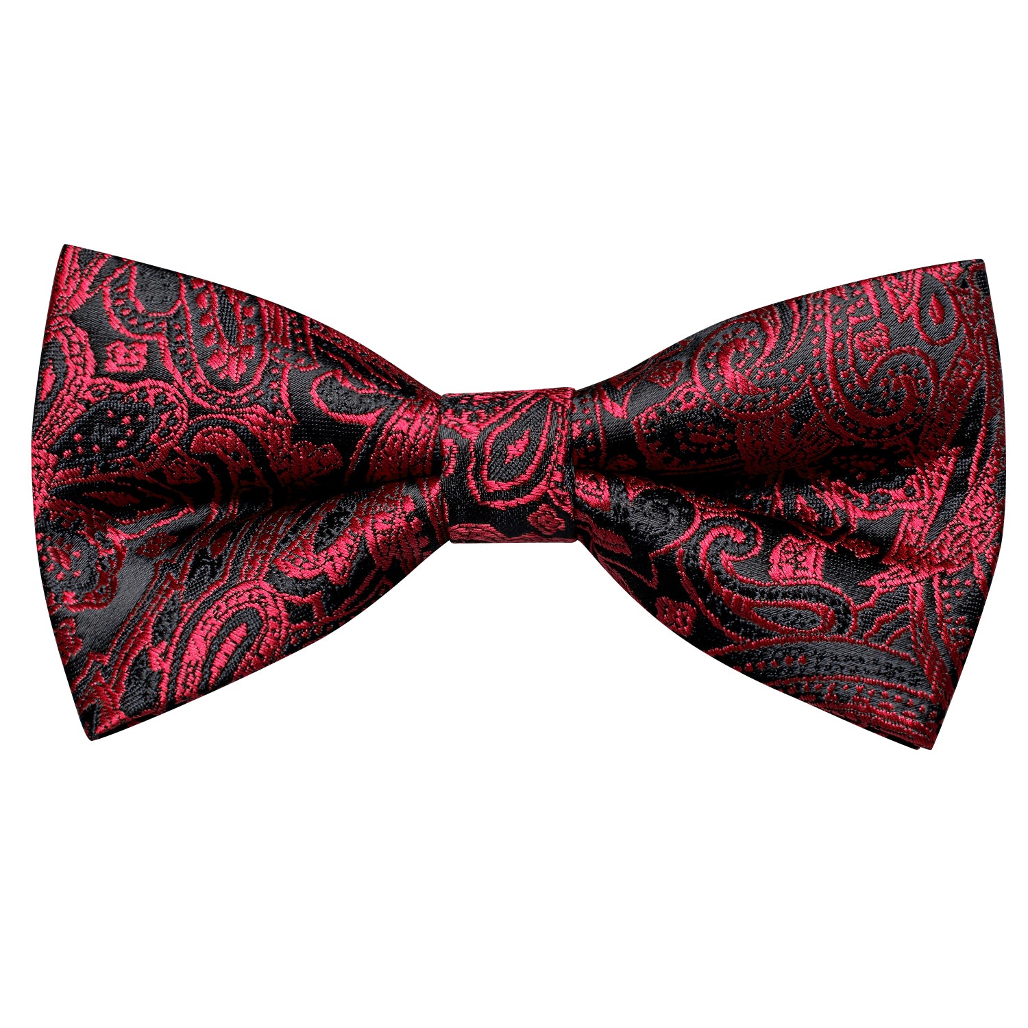 Black Red Neck Tie Paisley Pre-tied Bow Tie Hanky Cufflinks Set