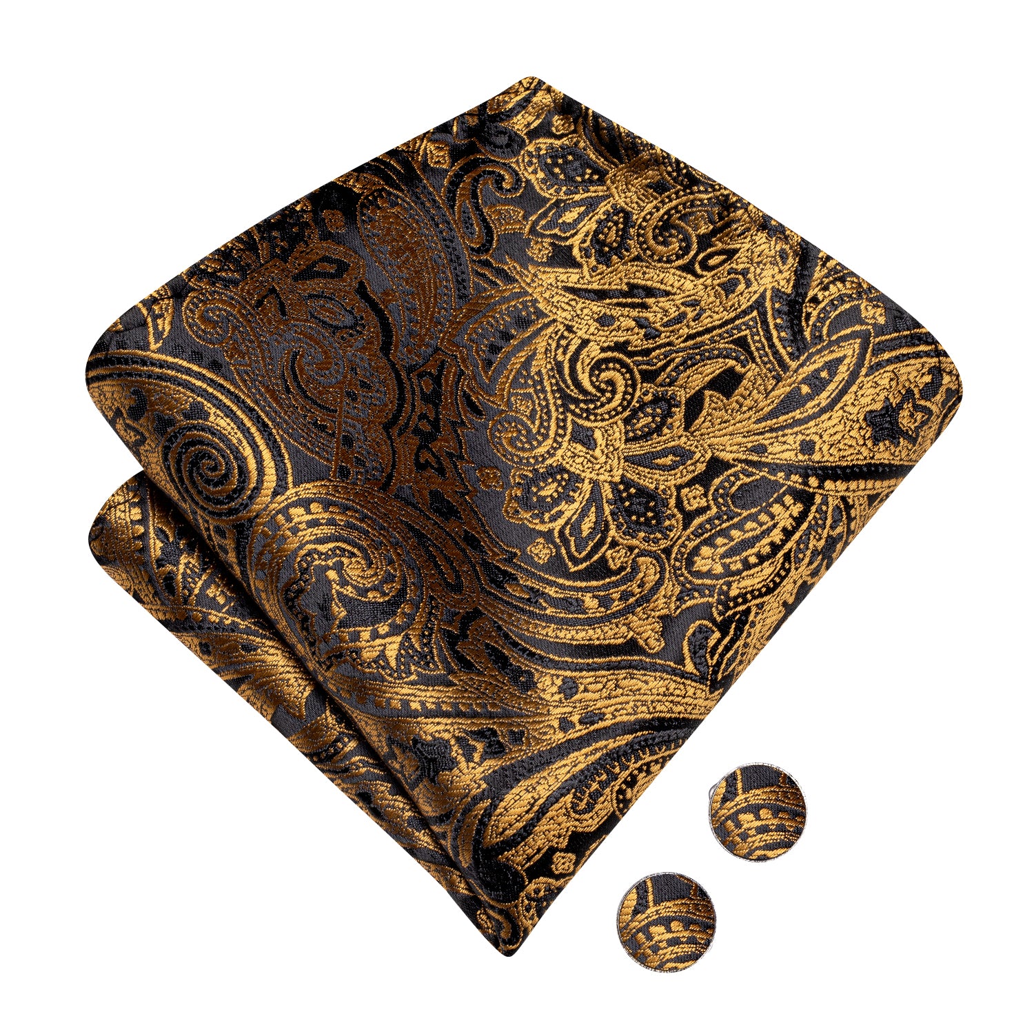Golden Black Paisley Pre-tied Bow Tie Hanky Cufflinks Set