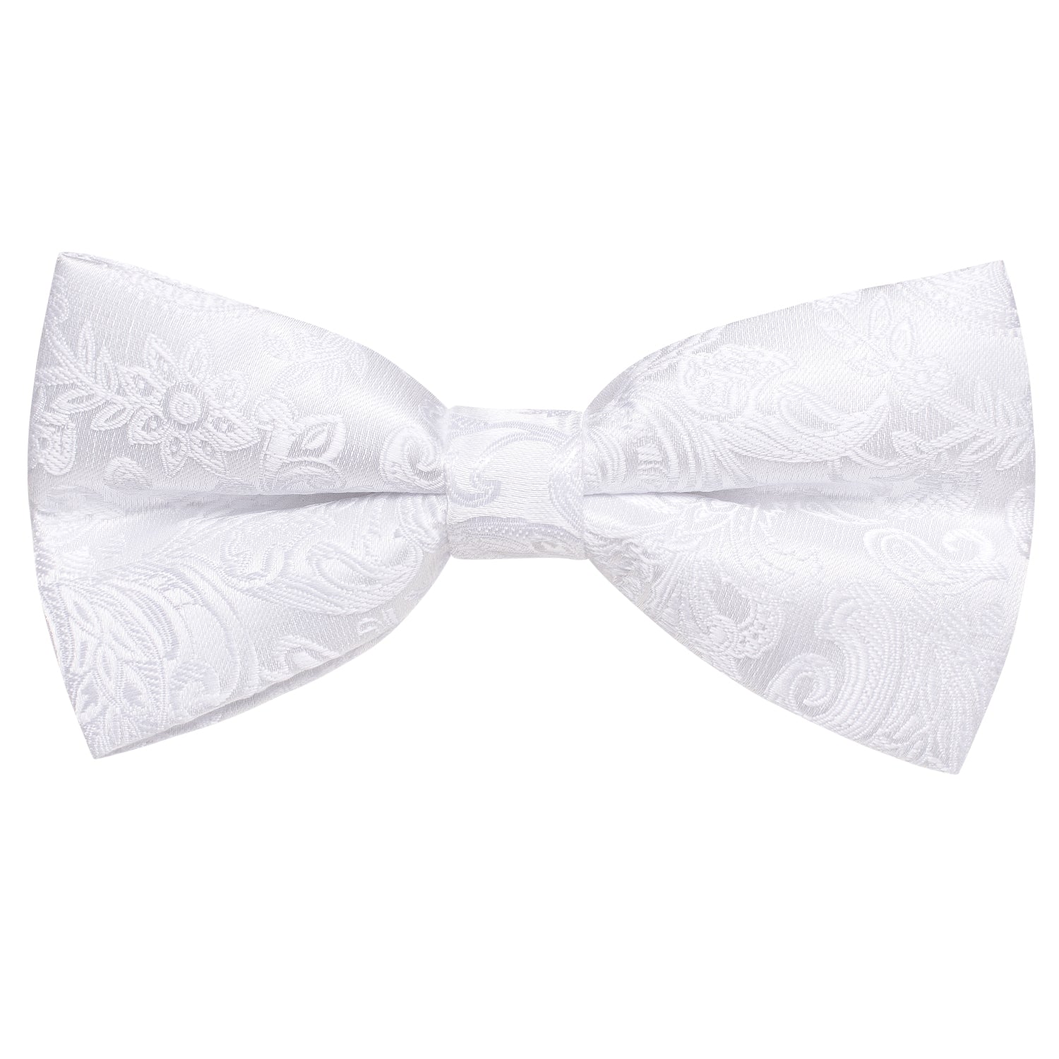 Pure White Paisley Pre-tied Bow Tie Hanky Cufflinks Set