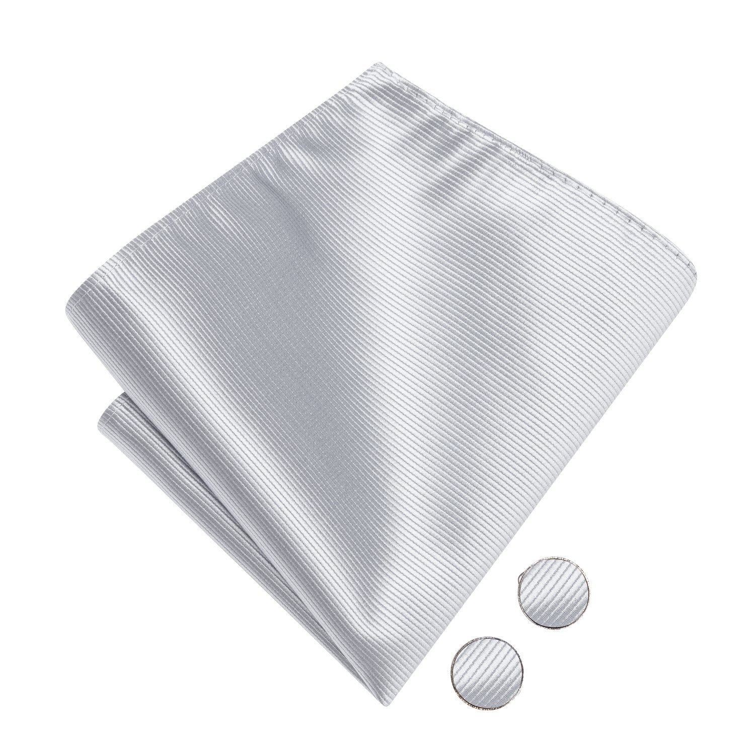 Silver Grey Striped Pre-tied Bow Tie Hanky Cufflinks Set