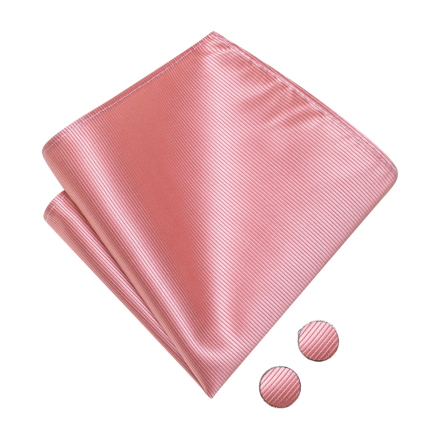 Salmon Pink Striped Pre-tied Bow Tie Hanky Cufflinks Set