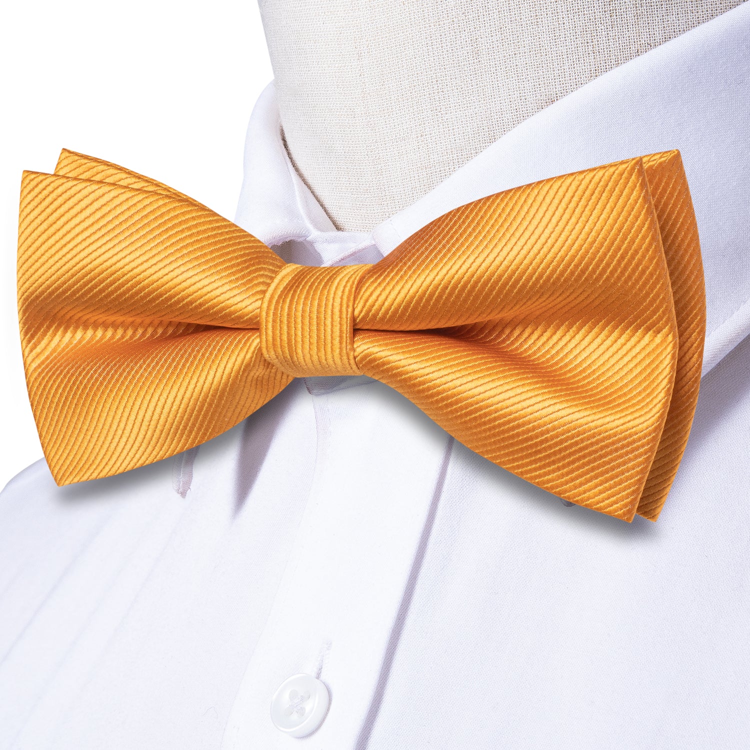 Golden Striped Pre-tied Bow Tie Hanky Cufflinks Set