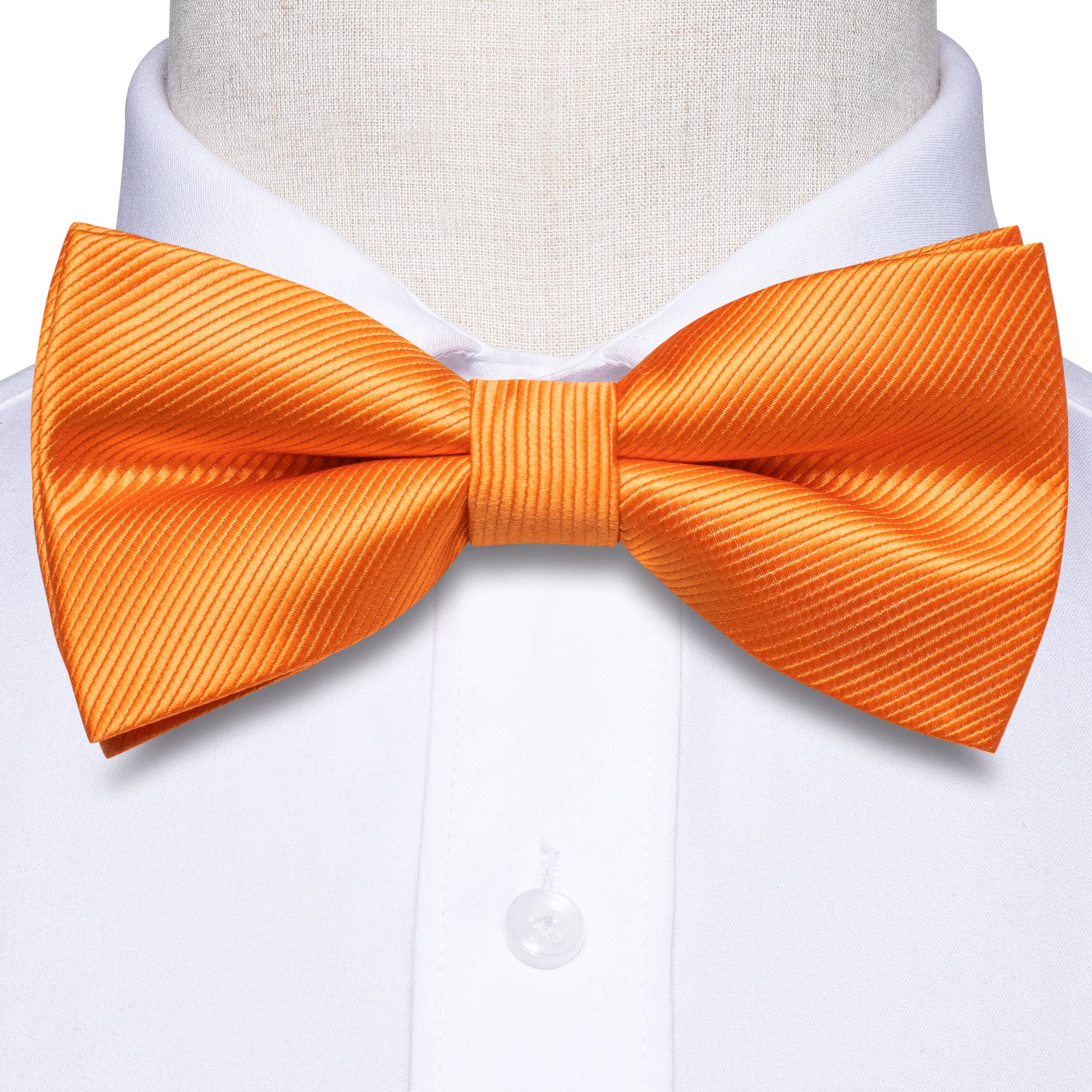 Orange Striped Pre-tied Bow Tie Hanky Cufflinks Set