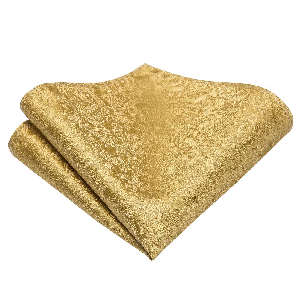 King Gold Solid Self-tied Bow Tie Pocket Square Cufflinks Pin Set