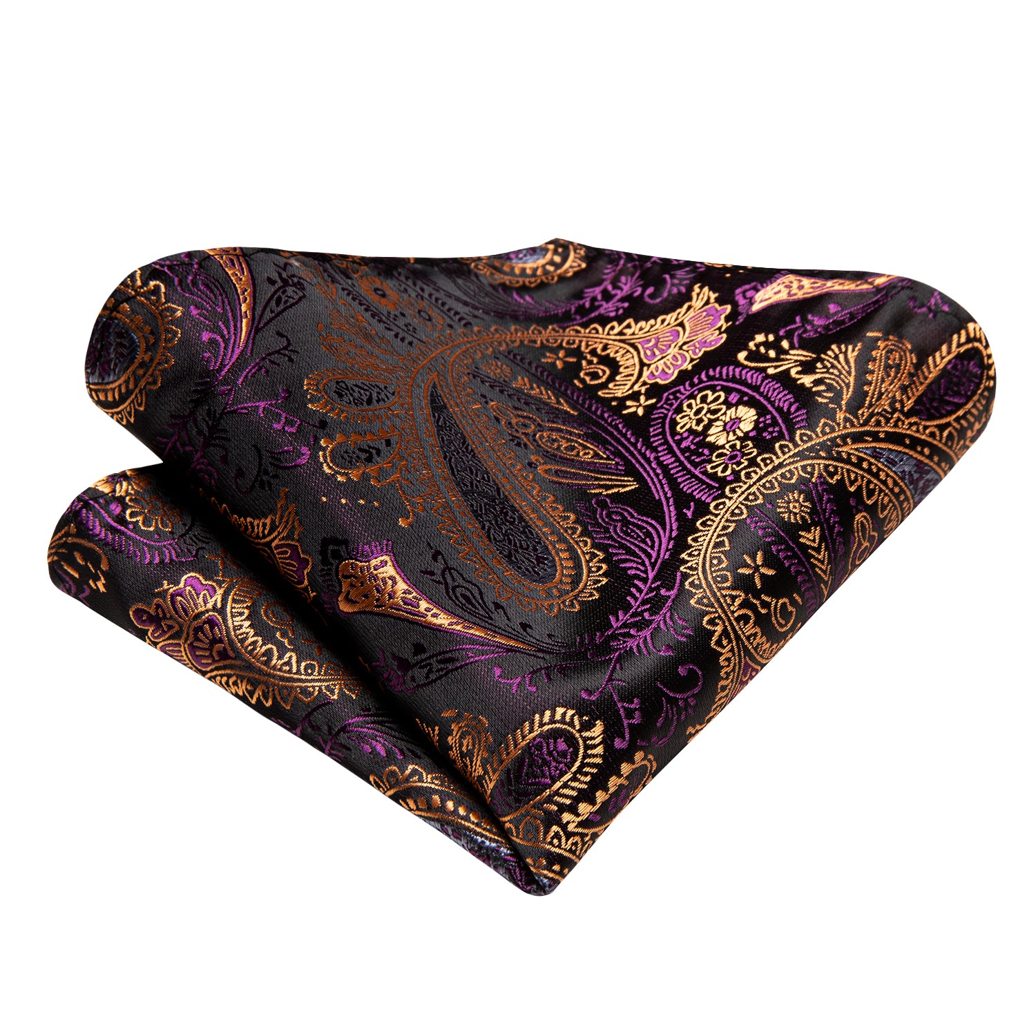 Black Purple Golden Paisley Self-tied Bow Tie Pocket Square Cufflinks Set