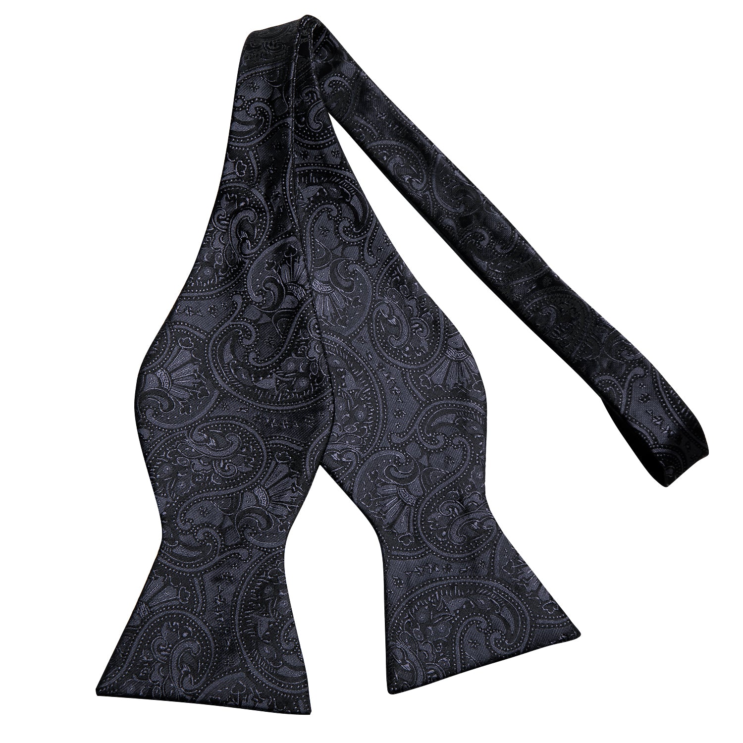 Black Grey Paisley Self-tied Bow Tie Pocket Square Cufflinks Set