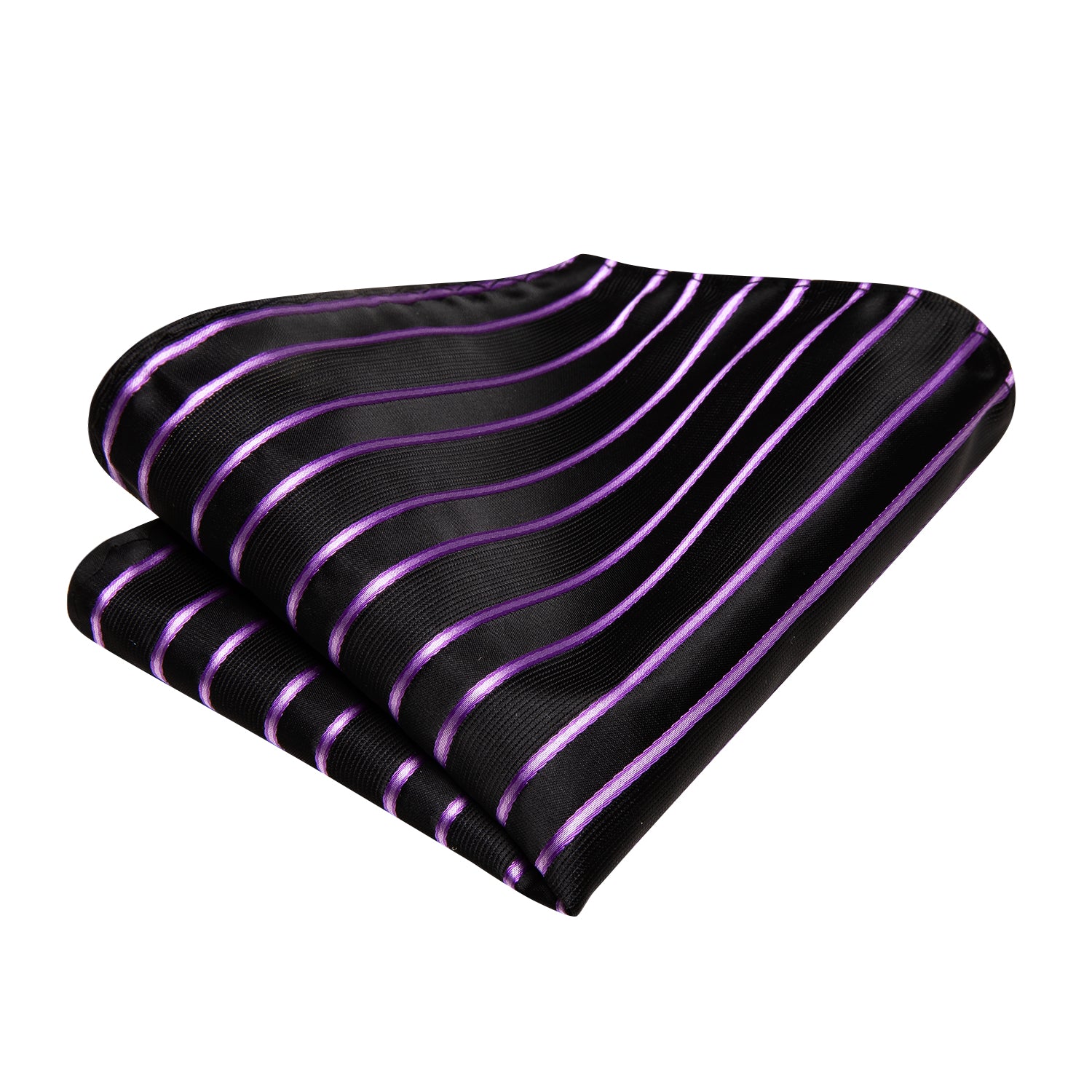 Black Purple Strip Self-tied Bowtie Pocket Square Cufflinks Set