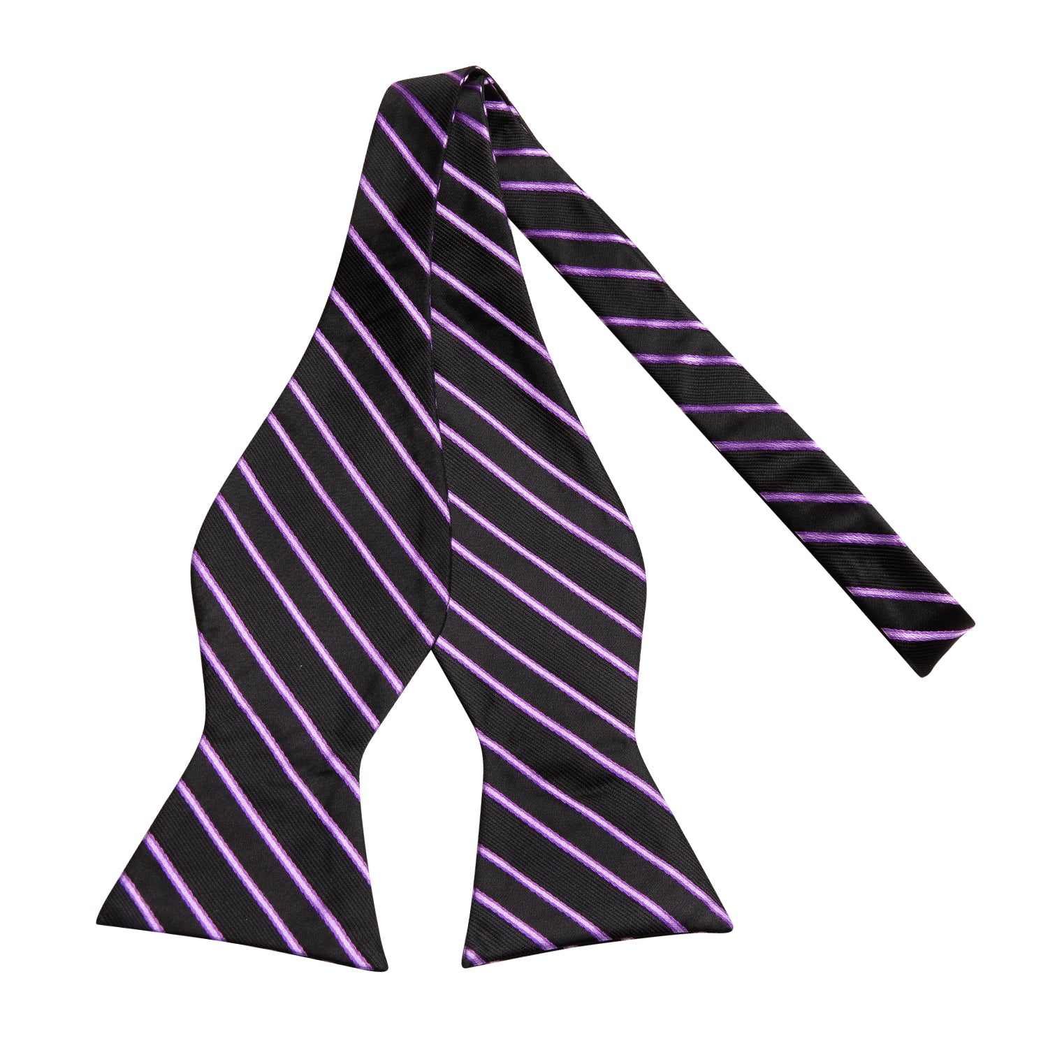 Black Purple Strip Self-tied Bowtie Pocket Square Cufflinks Set