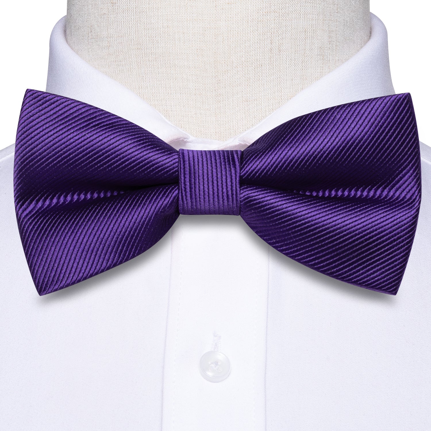 Cadbury Purple Striped Pre-tied Bow Tie Hanky Cufflinks Set