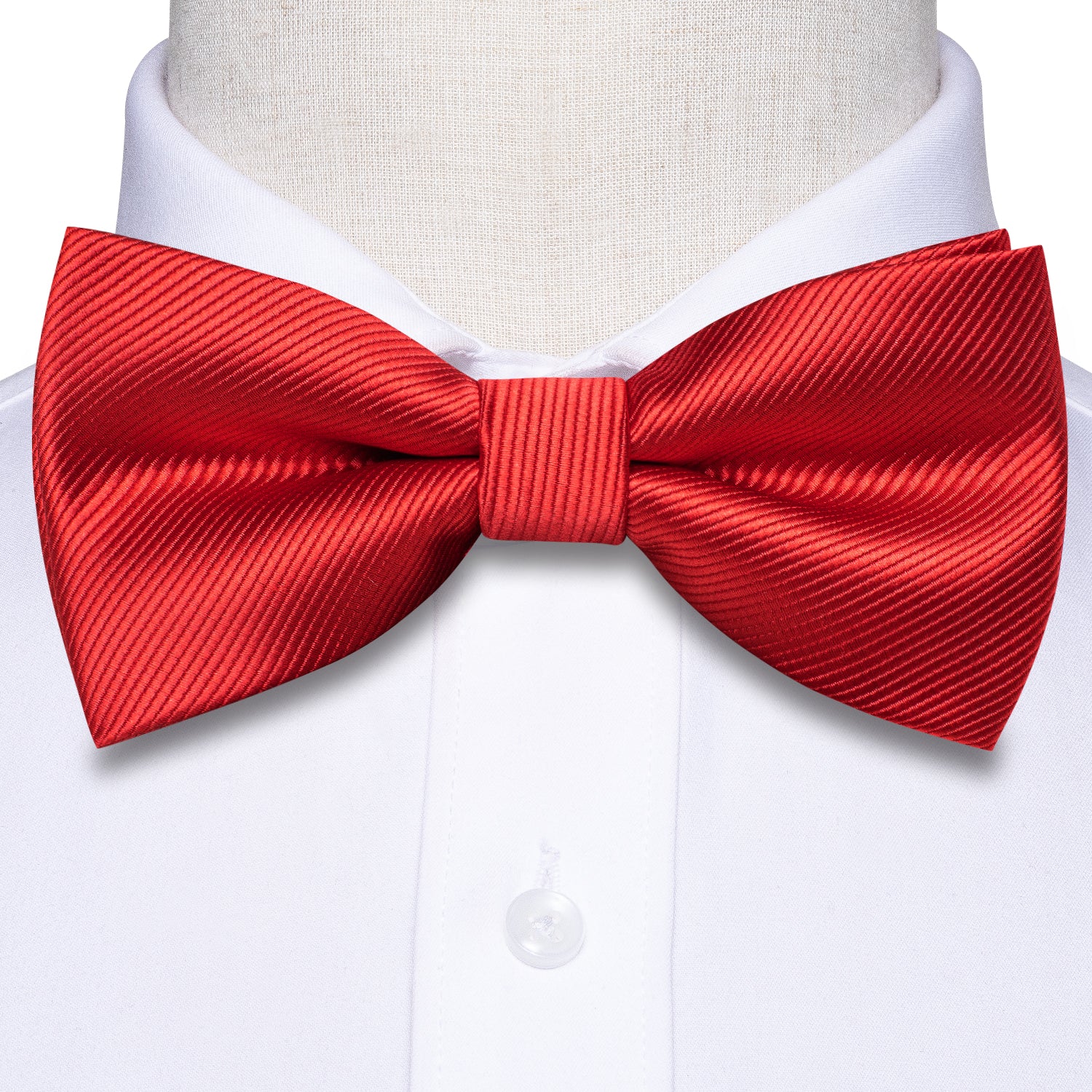 Deep Red Striped Pre-tied Bow Tie Hanky Cufflinks Set