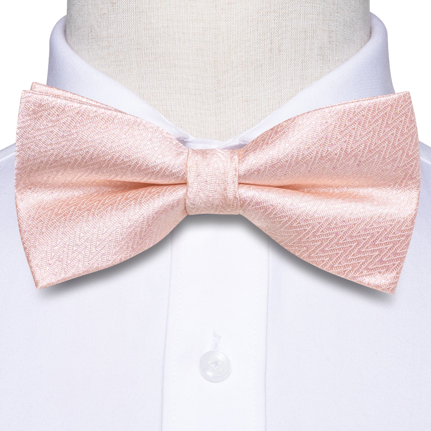 Baby Pink Necktie Striped Pre-tied Bow Tie Hanky Cufflinks Set