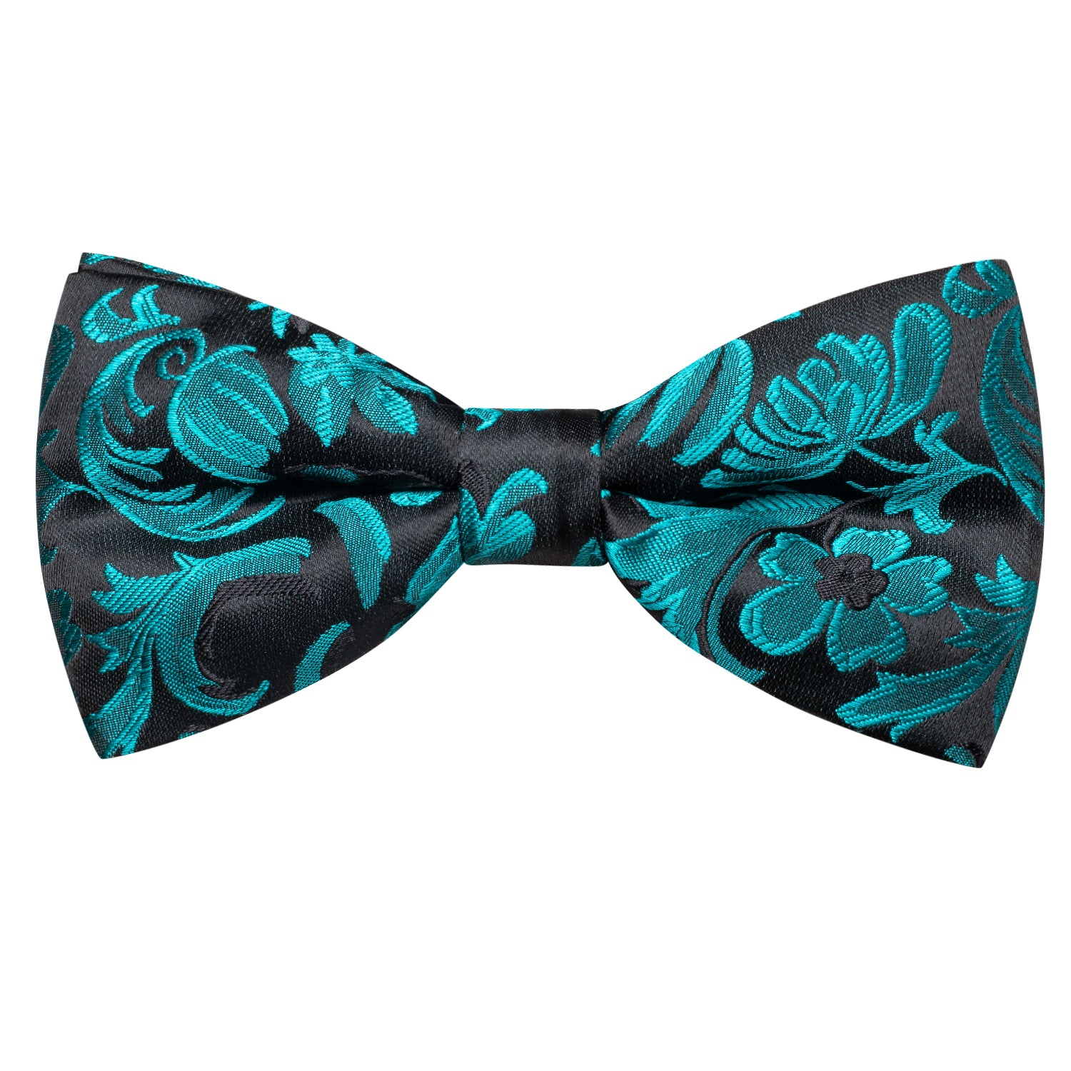 Black Cyan Paisley Silk Pre-tied Bow Tie Hanky Cufflinks Set
