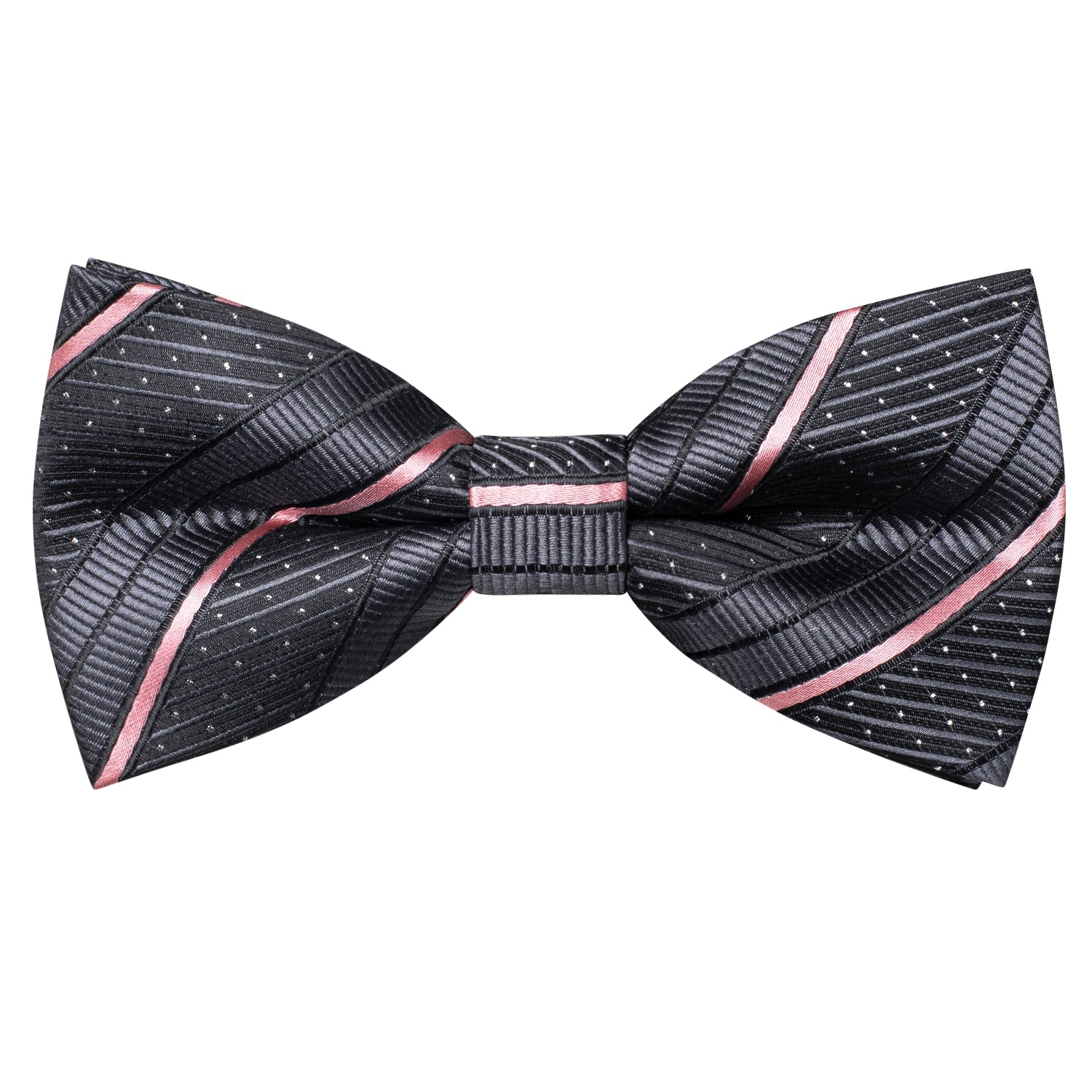 Black Pink Striped Silk Pre-tied Bow Tie Hanky Cufflinks Set