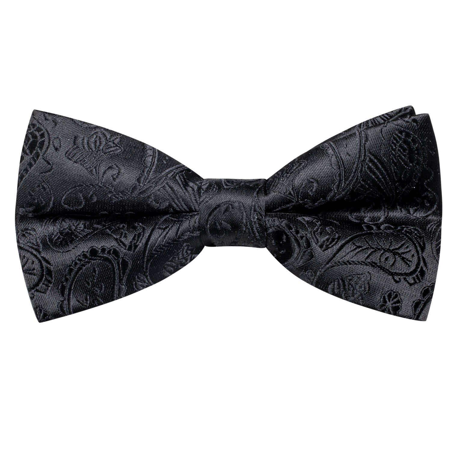 Black Paisley Silk Pre-tied Mens Bow Tie Hanky Cufflinks Set