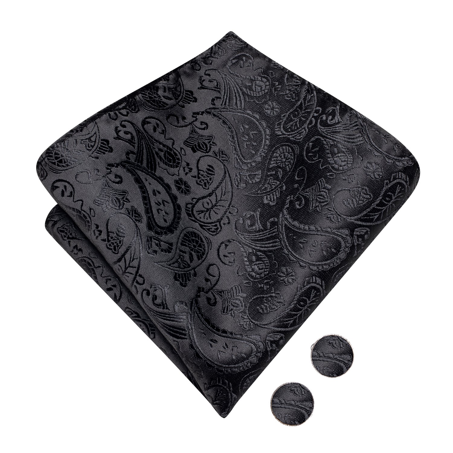 Black Paisley Silk Pre-tied Mens Bow Tie Hanky Cufflinks Set