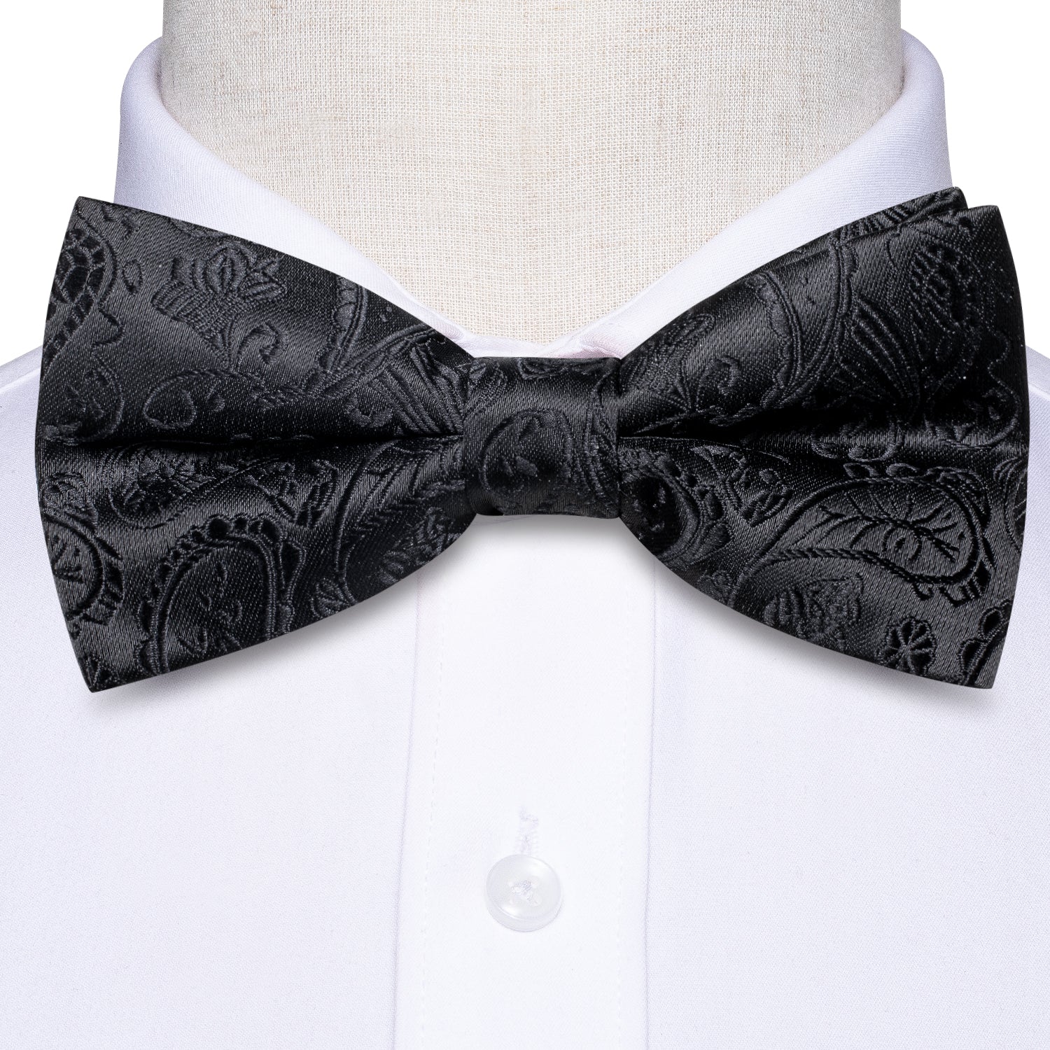 Black Paisley Silk Pre-tied Mens Bow Tie Hanky Cufflinks Set