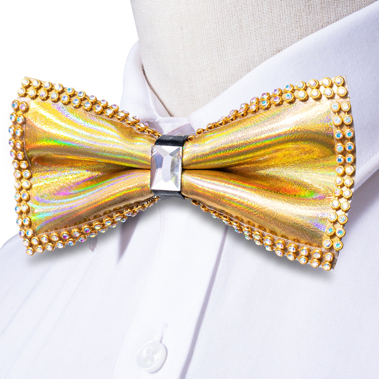 Luxury Golden Yellow Shining Rhinestone Pre-tied Adjustable Length Bow Tie