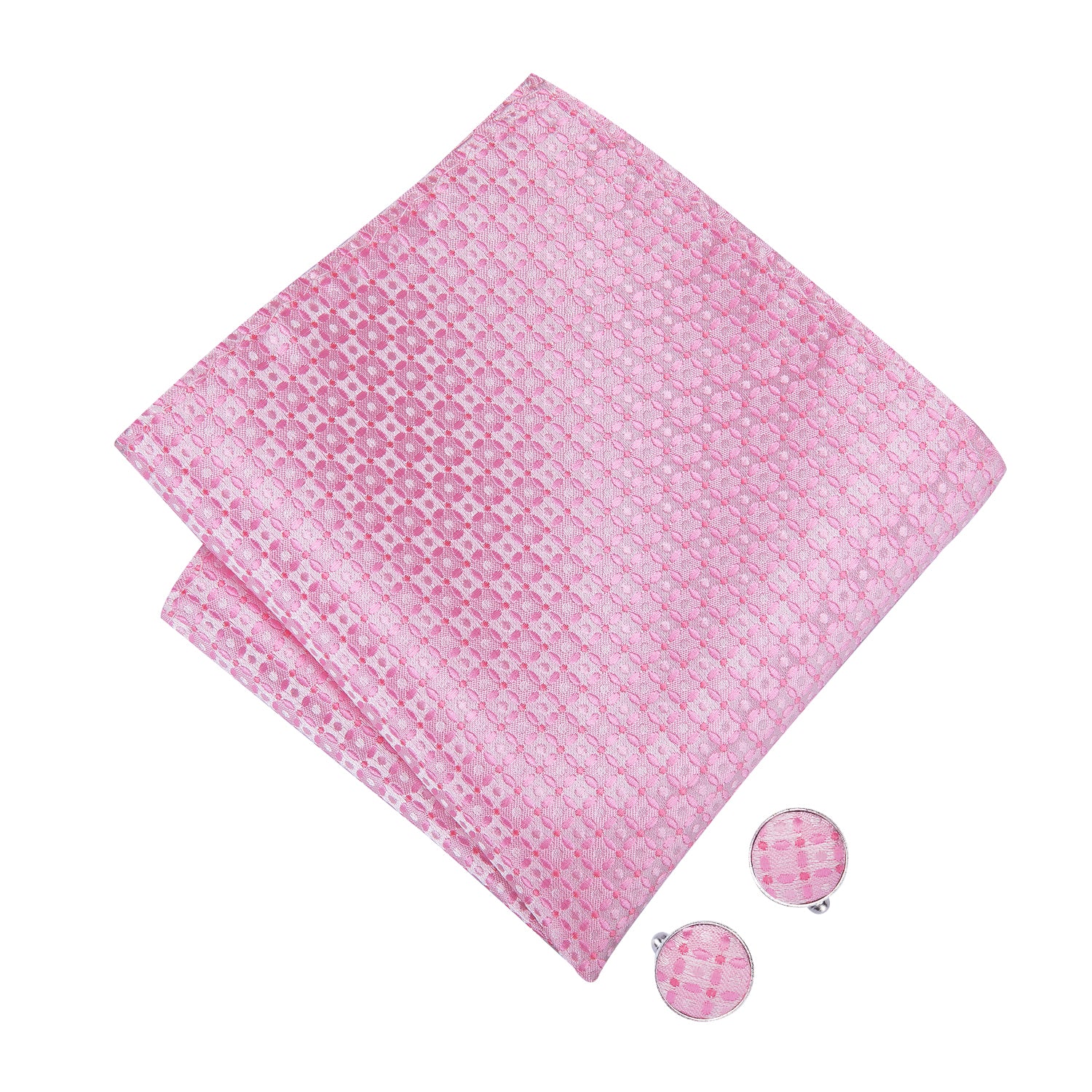 Pink Novelty Pre-tied Bow Tie Hanky Cufflinks Set