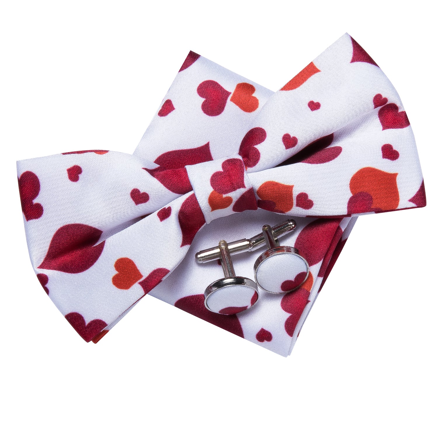 Red Heart Novelty Pre-tied Bow Tie Hanky Cufflinks Pin Set