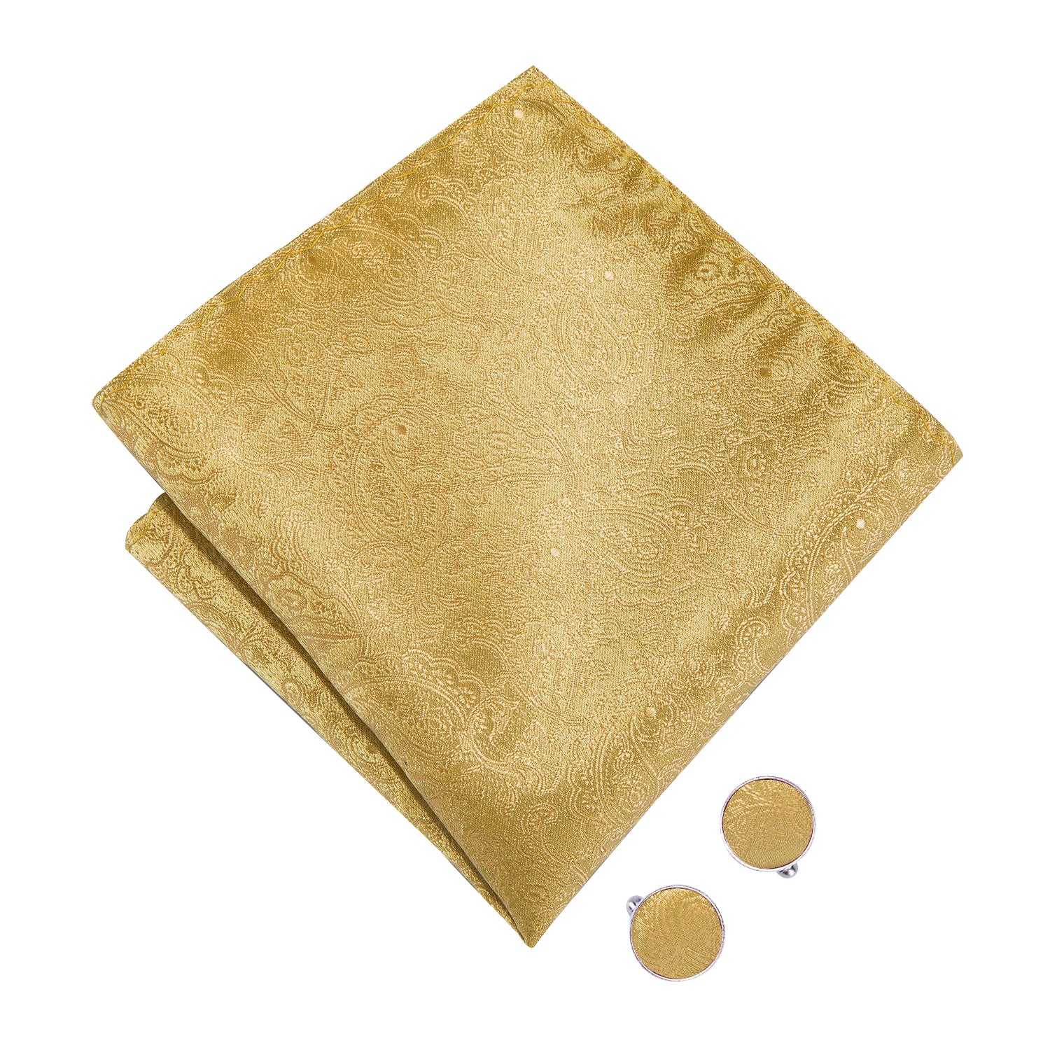 Gold Paisley Pre-tied Bow Tie Hanky Cufflinks Pin Set