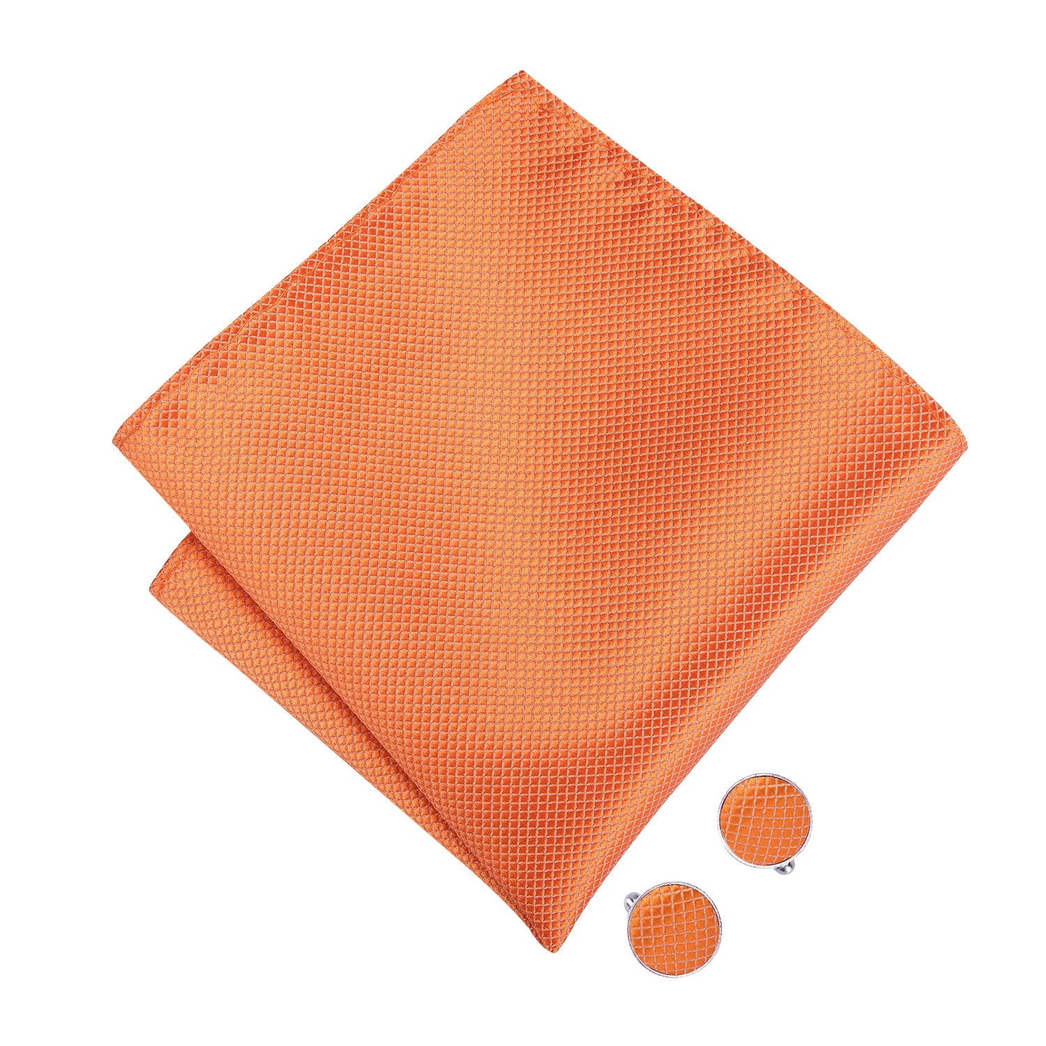 Solid Orange Pre-tied Bow Tie Hanky Cufflinks Set