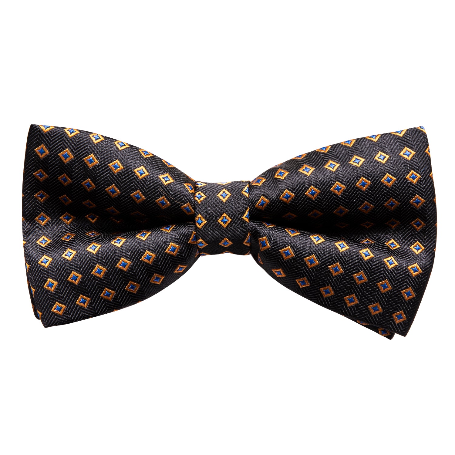 Brown Gold Blue Plaid Pre-tied Bow Tie Hanky Cufflinks Set