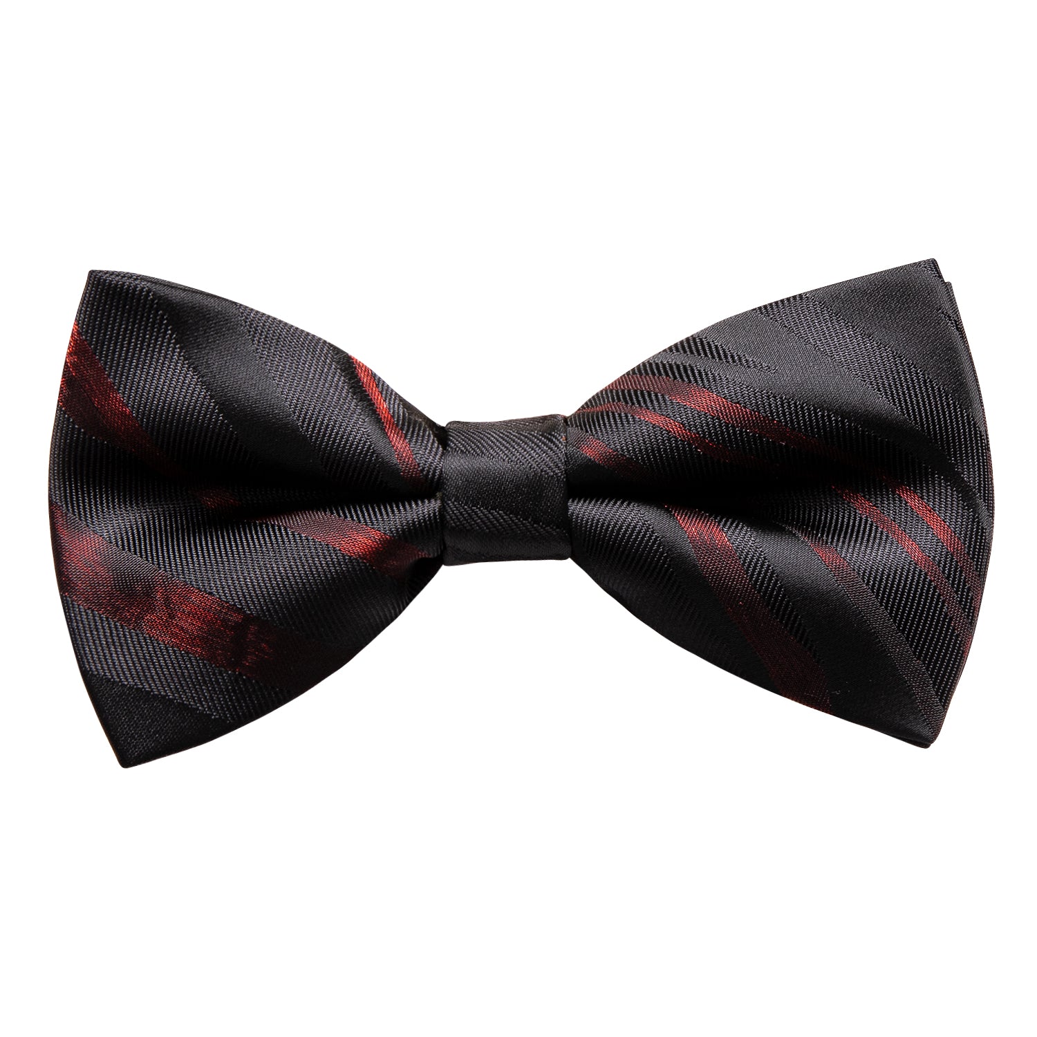 Black Red Striped Pre-tied Bow Tie Pocket Square Cufflinks Set
