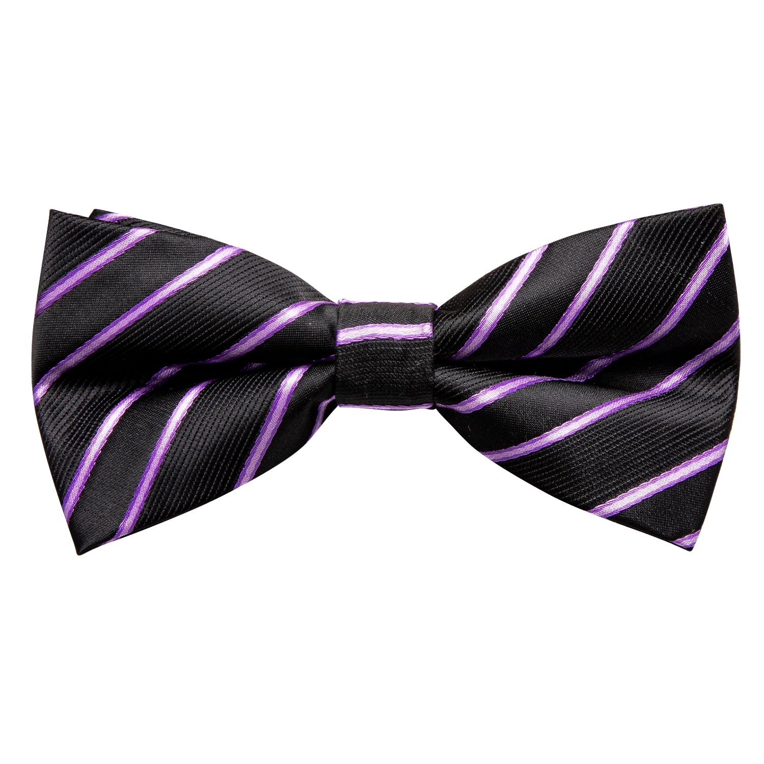 Black Purple Striped Mens Pre-tied Bow Tie Hanky Cufflinks Set